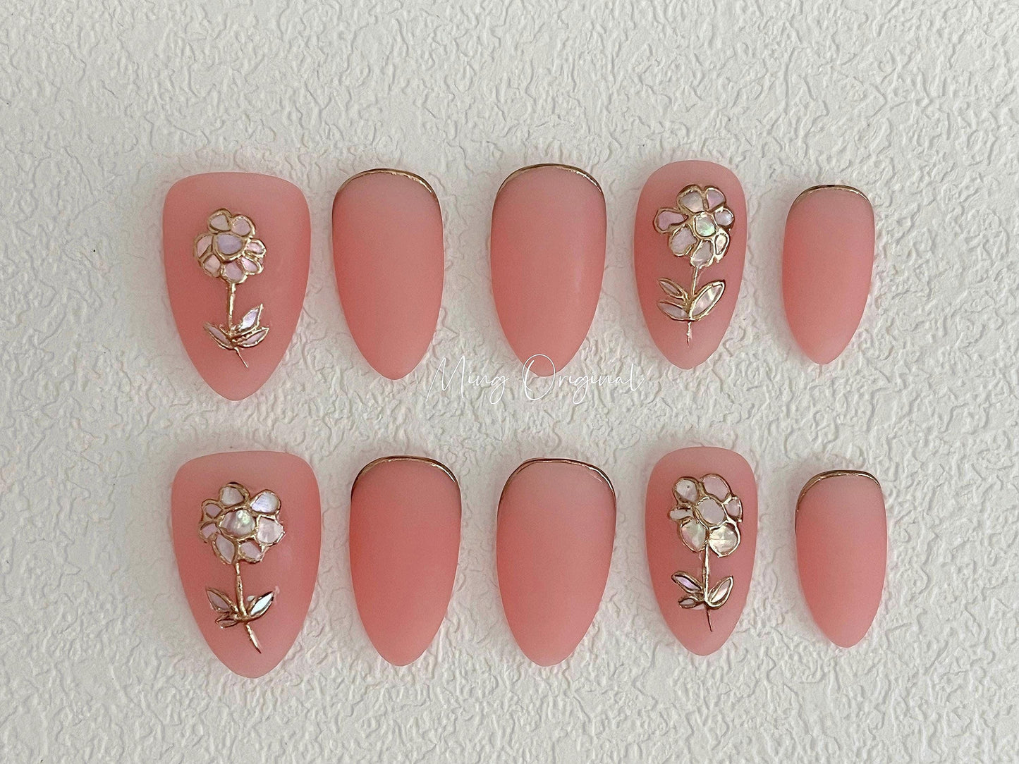 Reusable Shells flower painted cute girly acrylic & press on nail, Premium Hand paint Nails, Nail Artist Fake Nails, Handmade matte nail