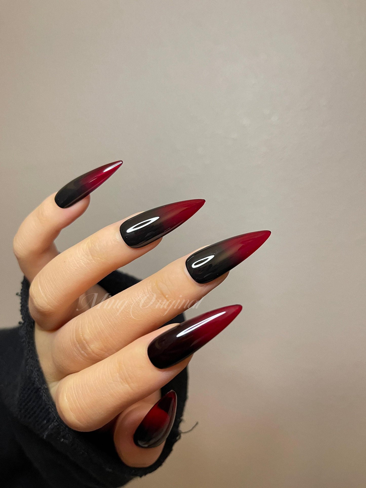 Ombre black n Red press on nails, semitransparent Halloween vampires reusable nail, jelly fake nail