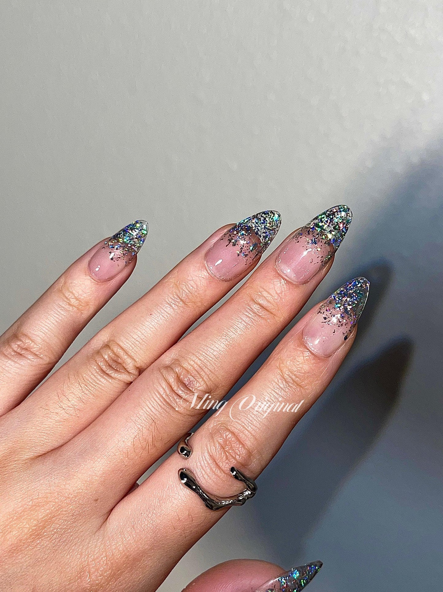 Classic ombre holographic glitter Press on Nails, French Tip, Gradient sequins Jelly Nails, valentine anniversary gift