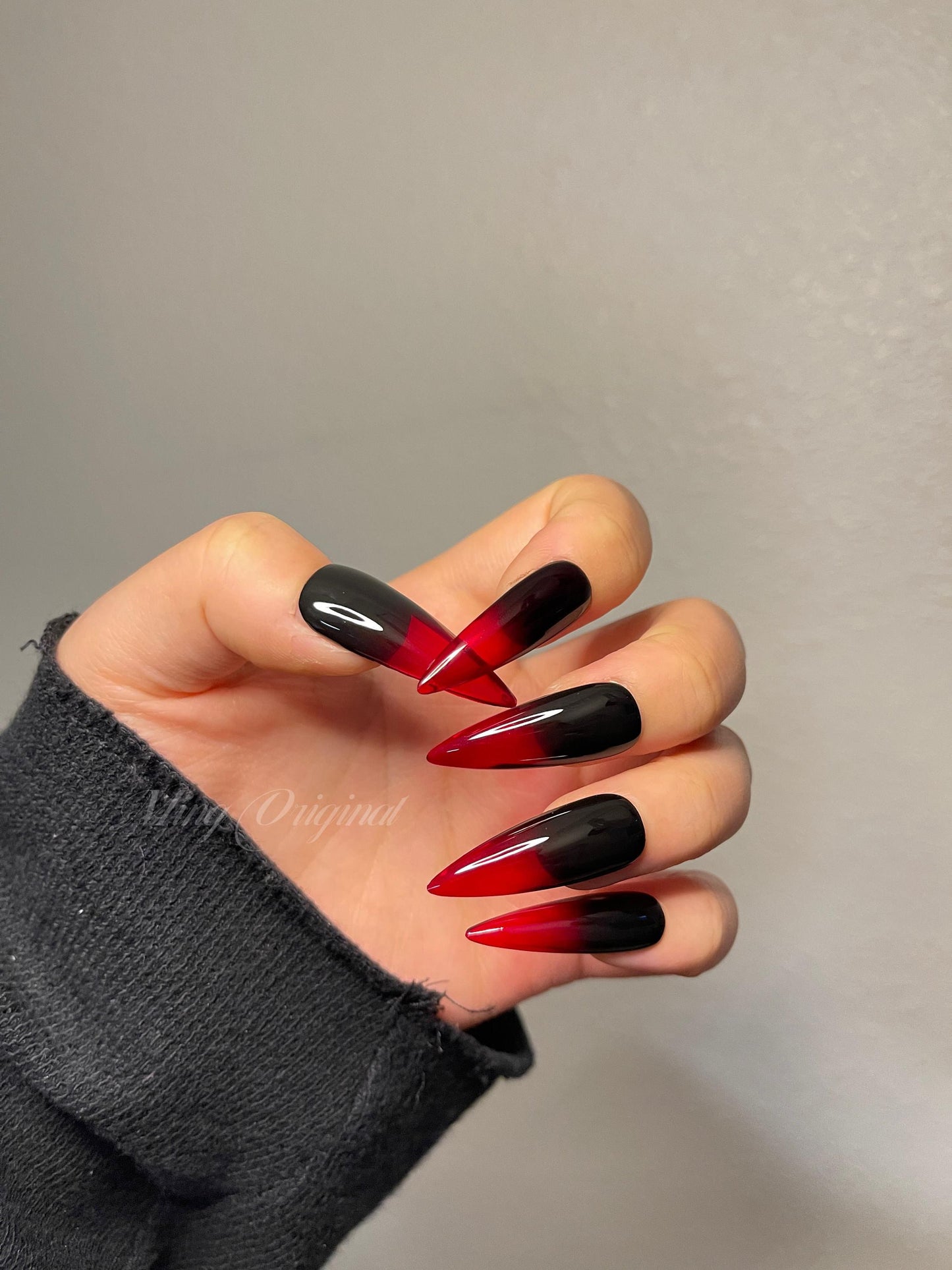 Ombre black n Red press on nails, semitransparent Halloween vampires reusable nail, jelly fake nail