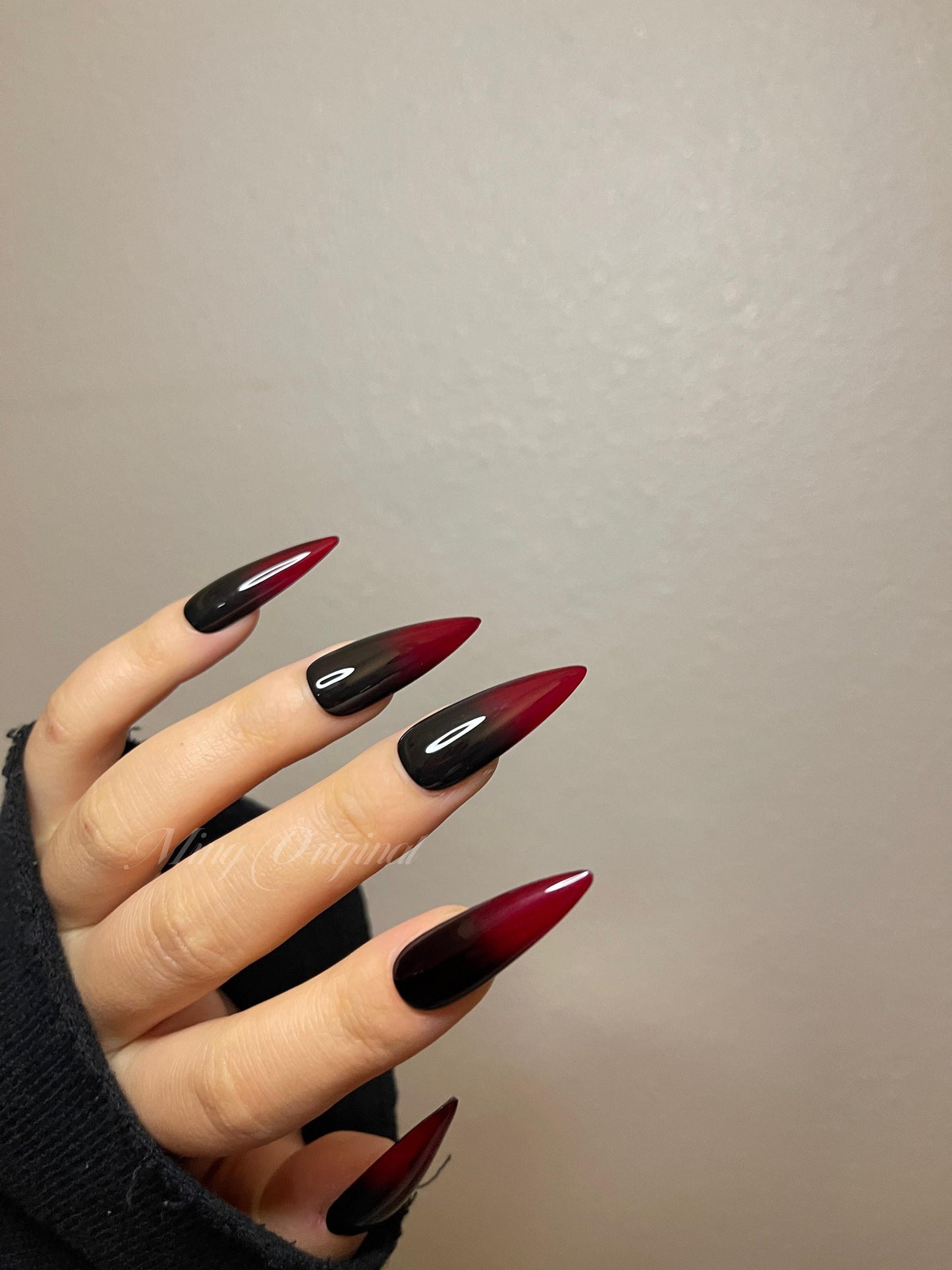 Ombre black n Red press on nails, semitransparent Halloween vampires reusable nail, jelly fake nail
