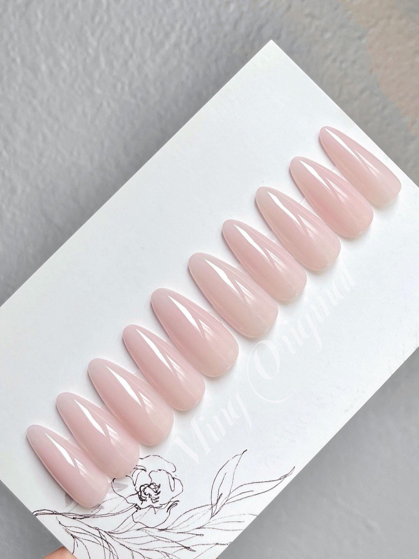 Soft nude pink press on nails, sheer color, semitransparent, glue on nails, reuse nails, jelly fake nail. -CL01