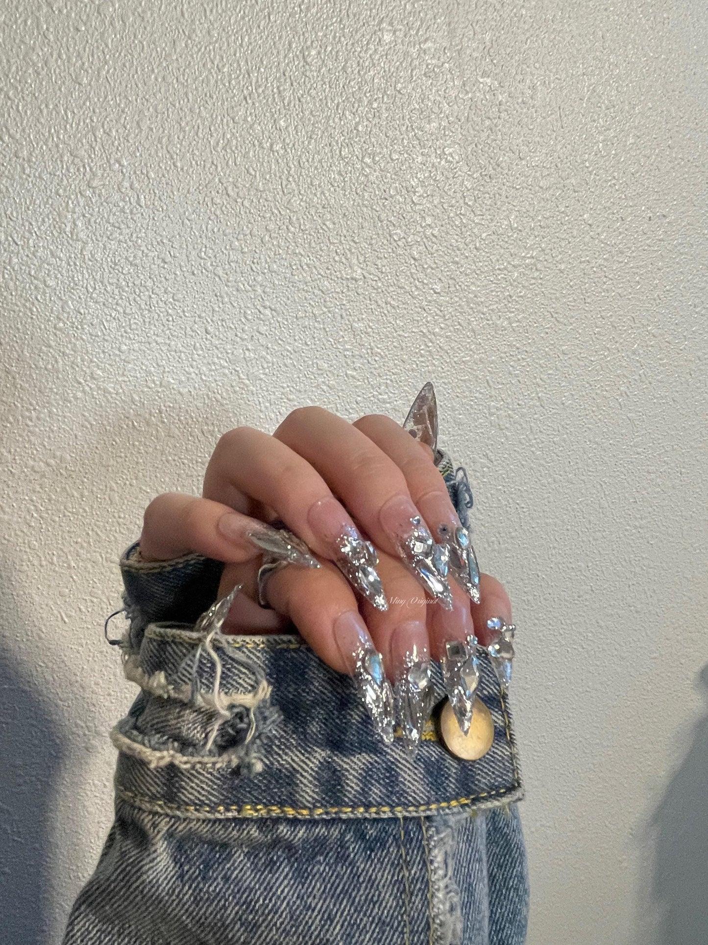 Silver crystal glittery Nail press on, Fake nails, ombre nail, Handmade Gel Nails, jelly Nails