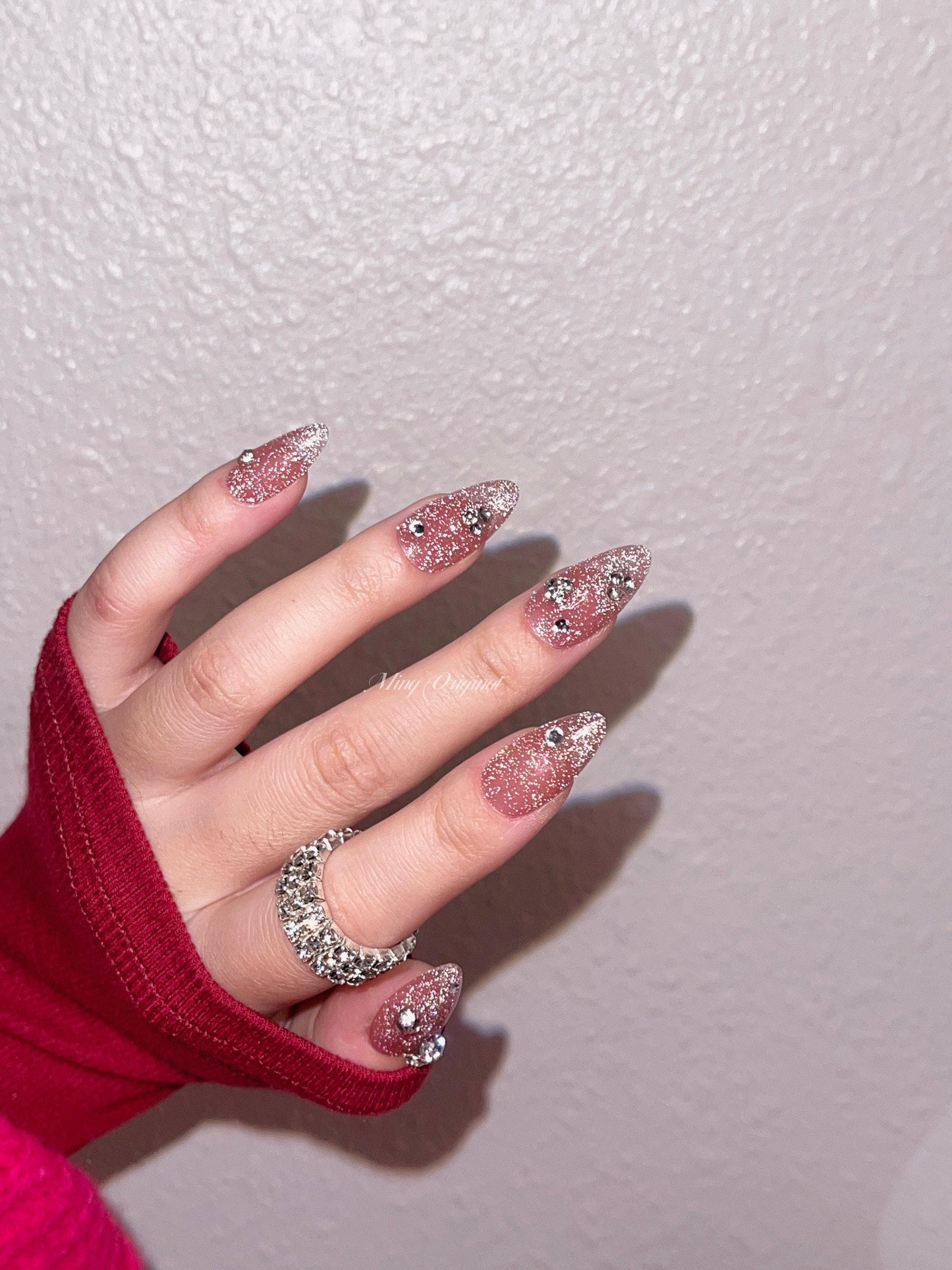 Diamond reflective glitter press on nail, chocolate gel nail, gemstone Fake nails, rhinestone decal bling nail