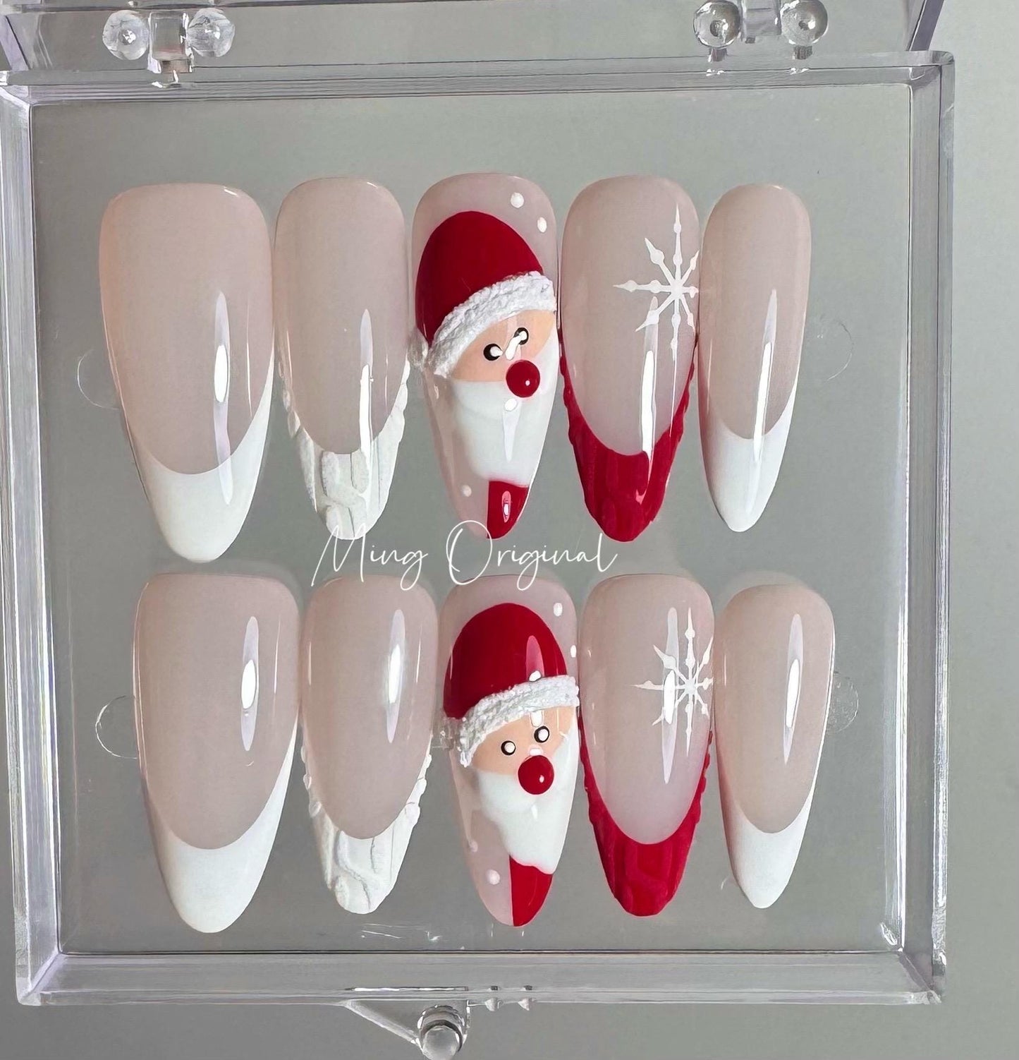 Red Christmas vibe press on Nail, Santa Claus sweater nails, glue on nail, french tip Holiday Fake Nails, Christmas Gifts for Her, MO340