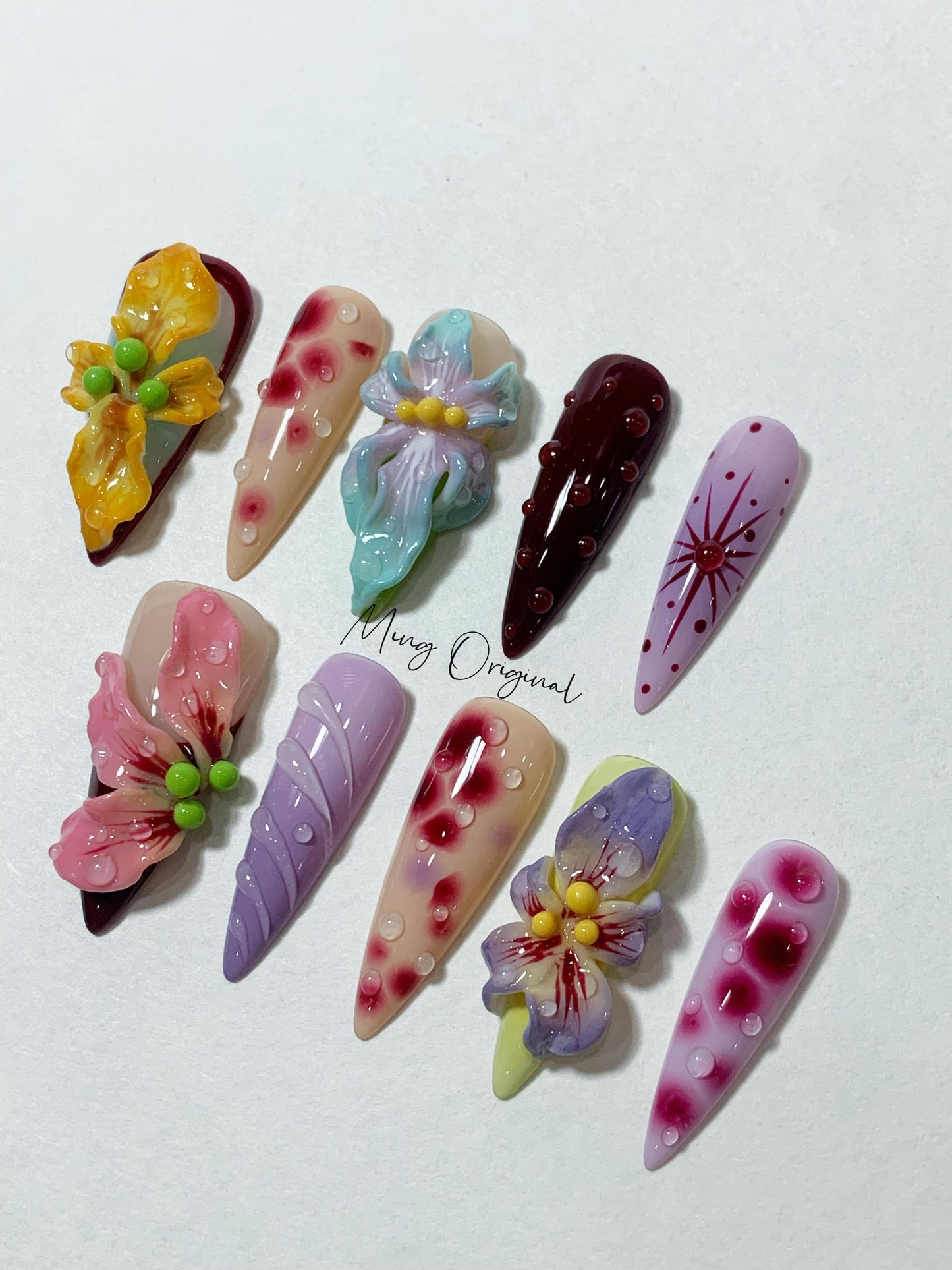 3D sculptured flower Press on Nails, Free Style tropical Fairycore Floral nail, fake nail, art nail, gift for her, MO260
