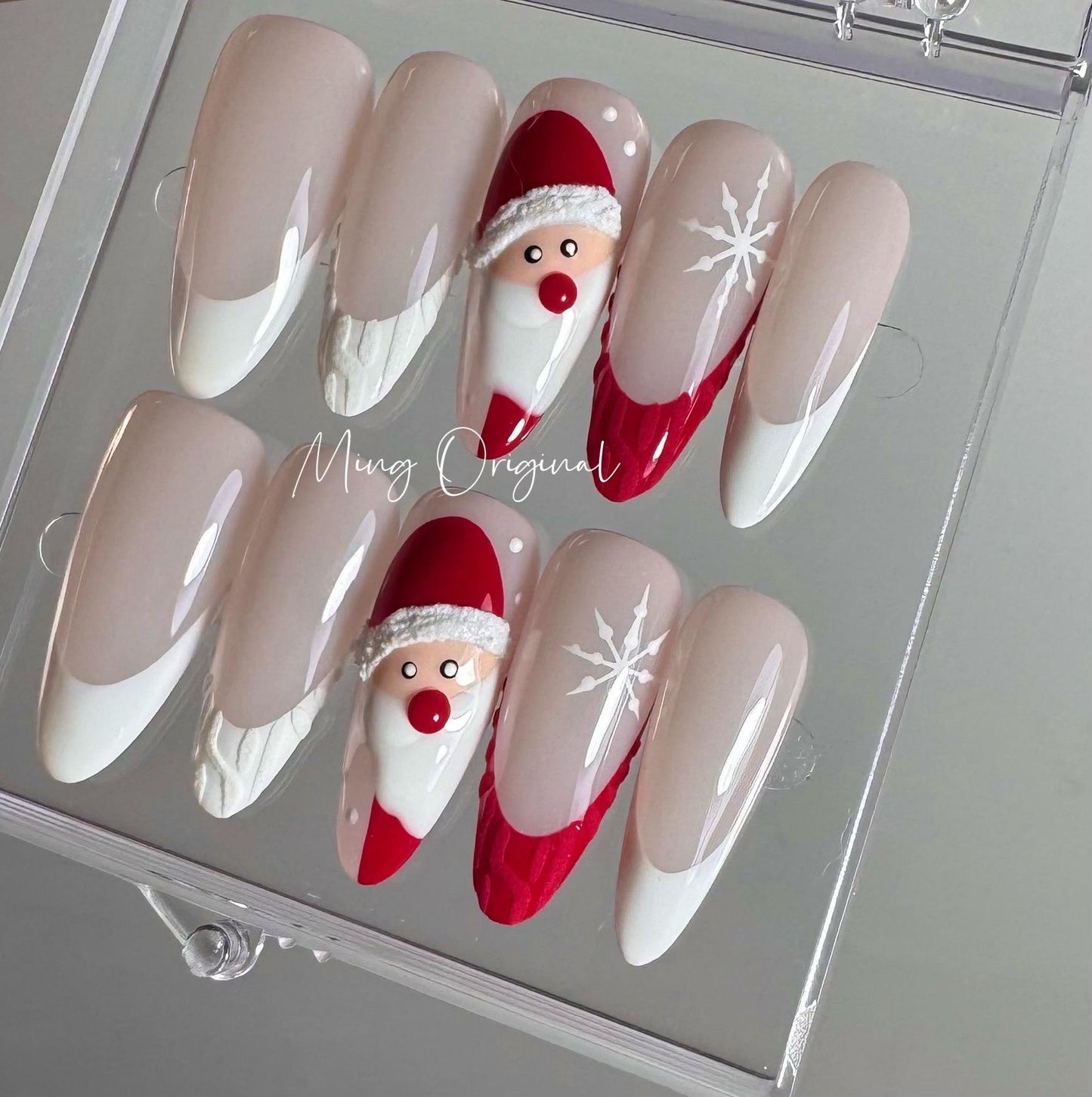 Red Christmas vibe press on Nail, Santa Claus sweater nails, glue on nail, french tip Holiday Fake Nails, Christmas Gifts for Her, MO340