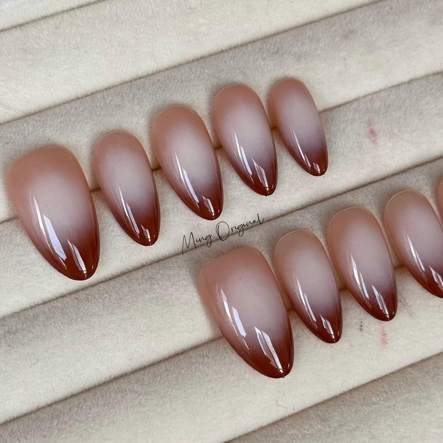 Cat claw airbrush press on nails, brown ombre color matching, hand painted nail, gift for her,MO418