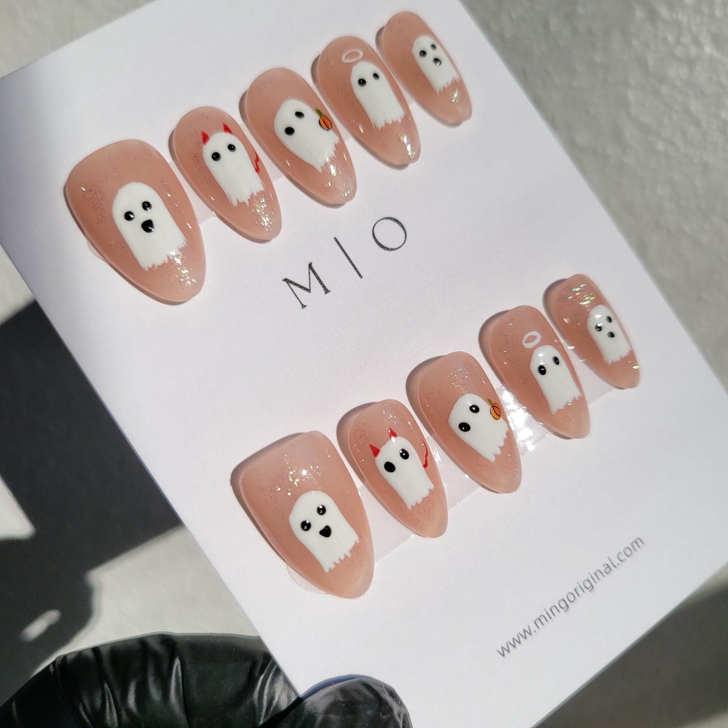 Cute Little Ghost  and pumpkin Halloween Season Spooky press on nail, fake nail, horror nail, hand paint ghost nail, gift for her