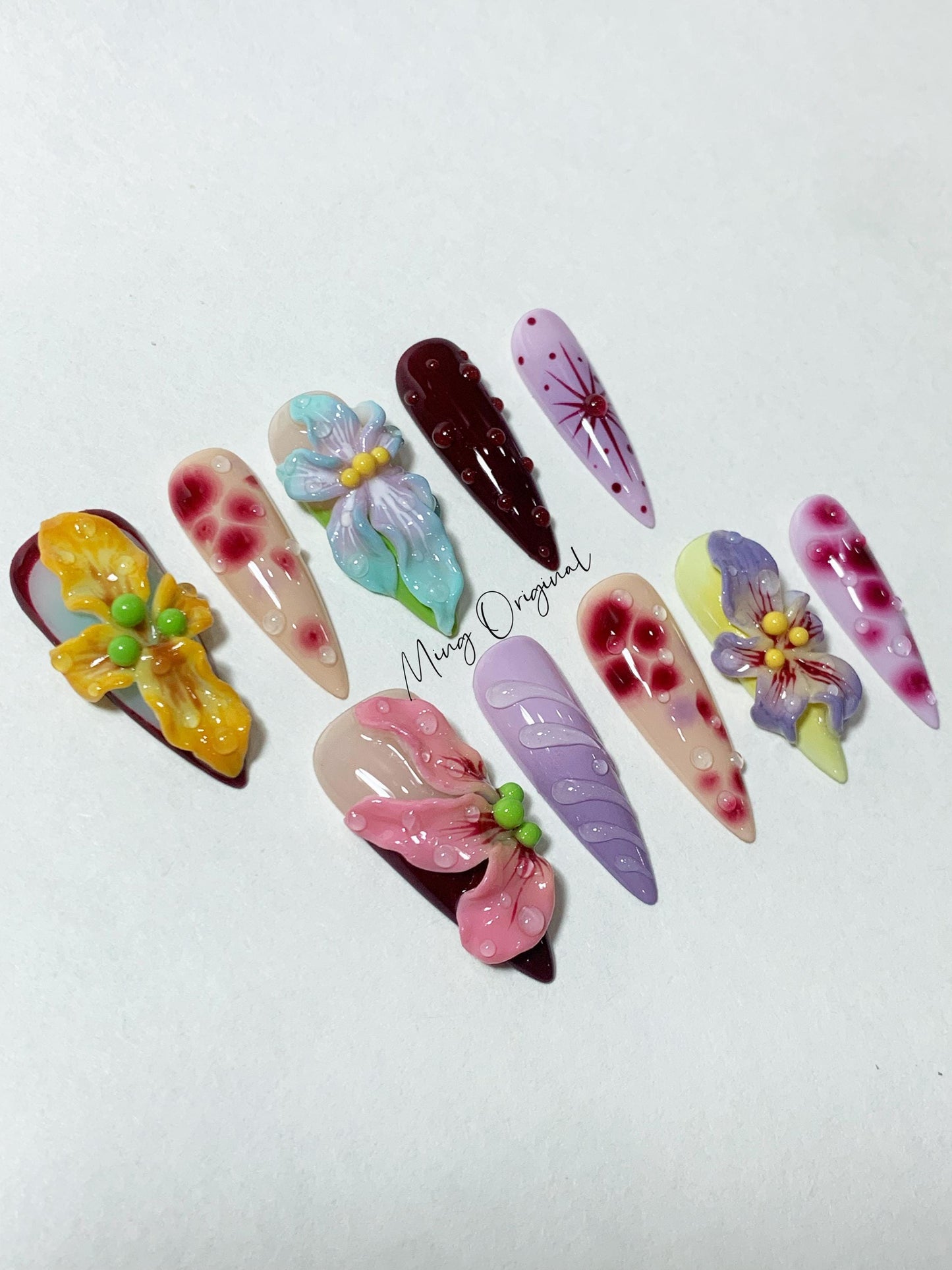 3D sculptured flower Press on Nails, Free Style tropical Fairycore Floral nail, fake nail, art nail, gift for her, MO260
