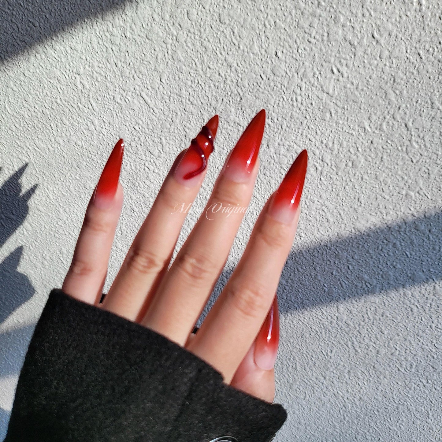 Da Red| 3D nail ombre red Press on Nails, luxury handmade Nails, Jelly Nails