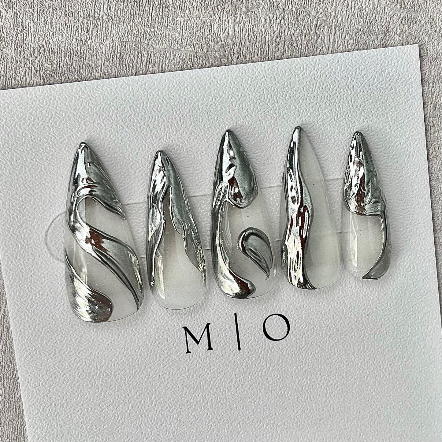 Silver chrome mirror y2k Nail press on, Fake nails, Metallic textured nail, Luxury Handmade Nails