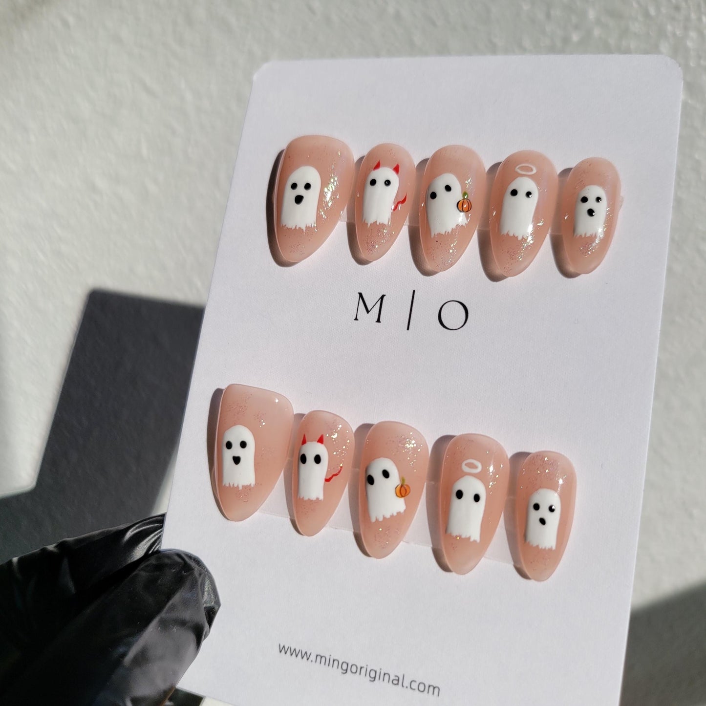 Cute Little Ghost  and pumpkin Halloween Season Spooky press on nail, fake nail, horror nail, hand paint ghost nail, gift for her