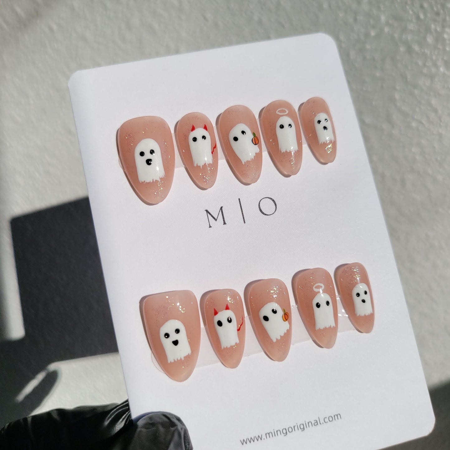 Cute Little Ghost  and pumpkin Halloween Season Spooky press on nail, fake nail, horror nail, hand paint ghost nail, gift for her