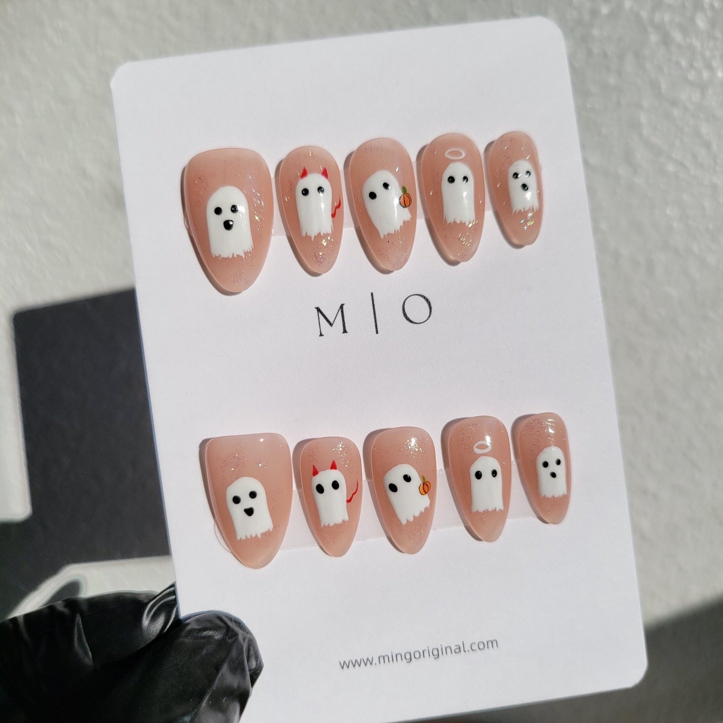 Cute Little Ghost  and pumpkin Halloween Season Spooky press on nail, fake nail, horror nail, hand paint ghost nail, gift for her