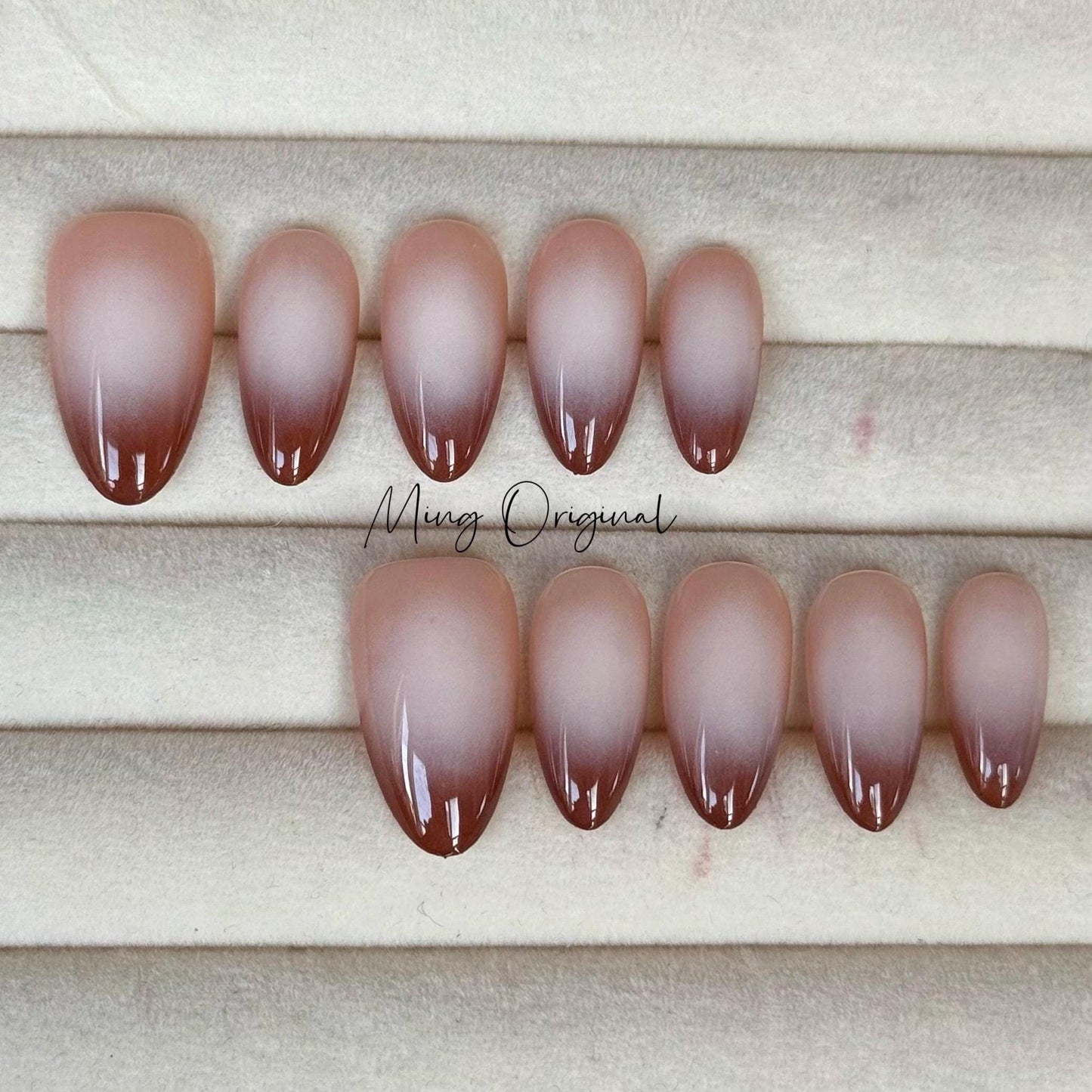 Cat claw airbrush press on nails, brown ombre color matching, hand painted nail, gift for her,MO418