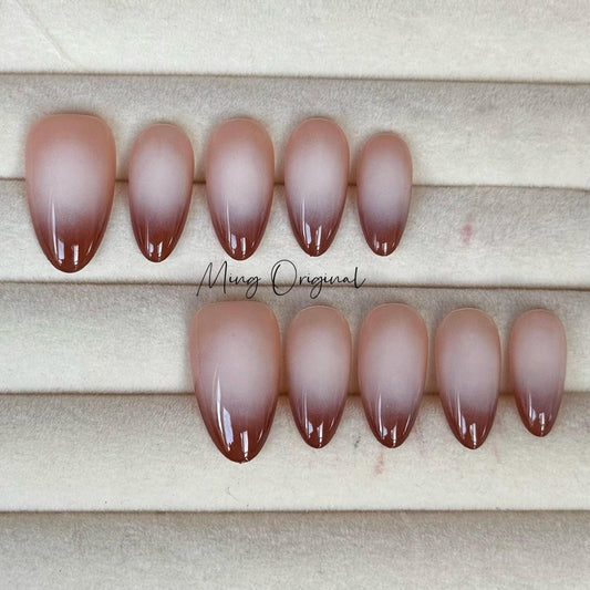 Cat claw airbrush press on nails, brown ombre color matching, hand painted nail, gift for her,MO418