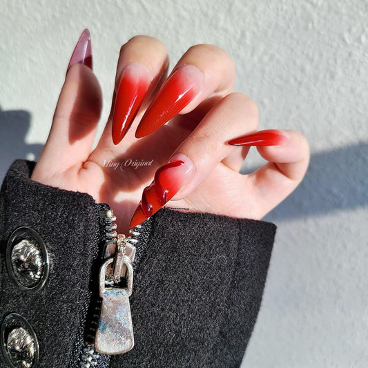 Da Red| 3D nail ombre red Press on Nails, luxury handmade Nails, Jelly Nails