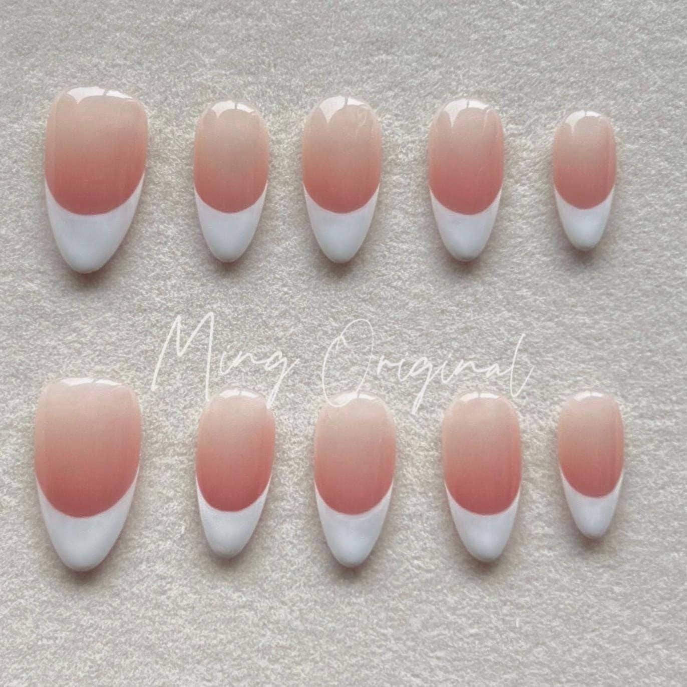 Classic Ombre French tip, hand painted premium Press on Nails, summer nail, gift for her