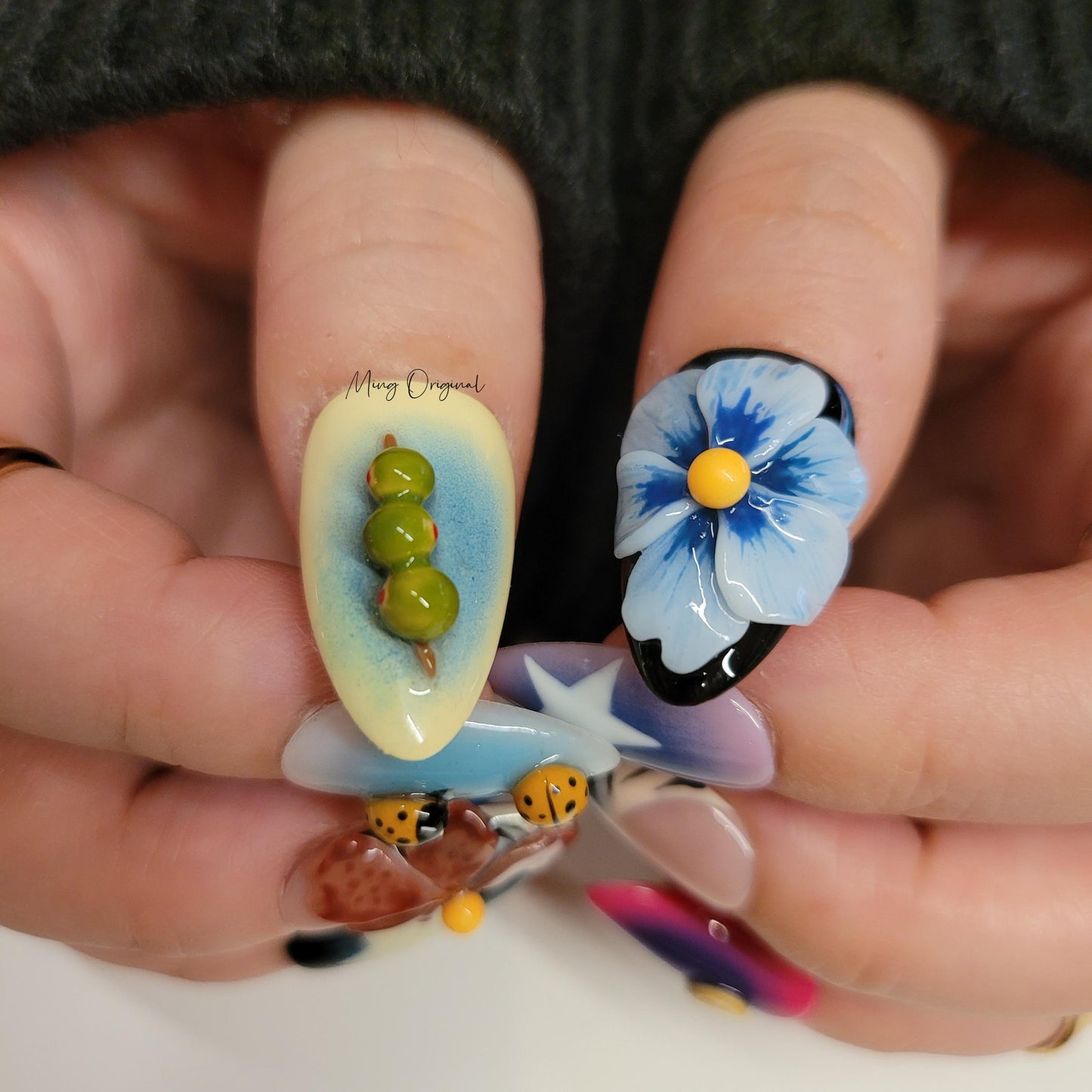 Tropical Rainforest Floral Bug Insect lover press on nails, free style beetles and flowers,glue on nail, holiday birthday gift for her MO352