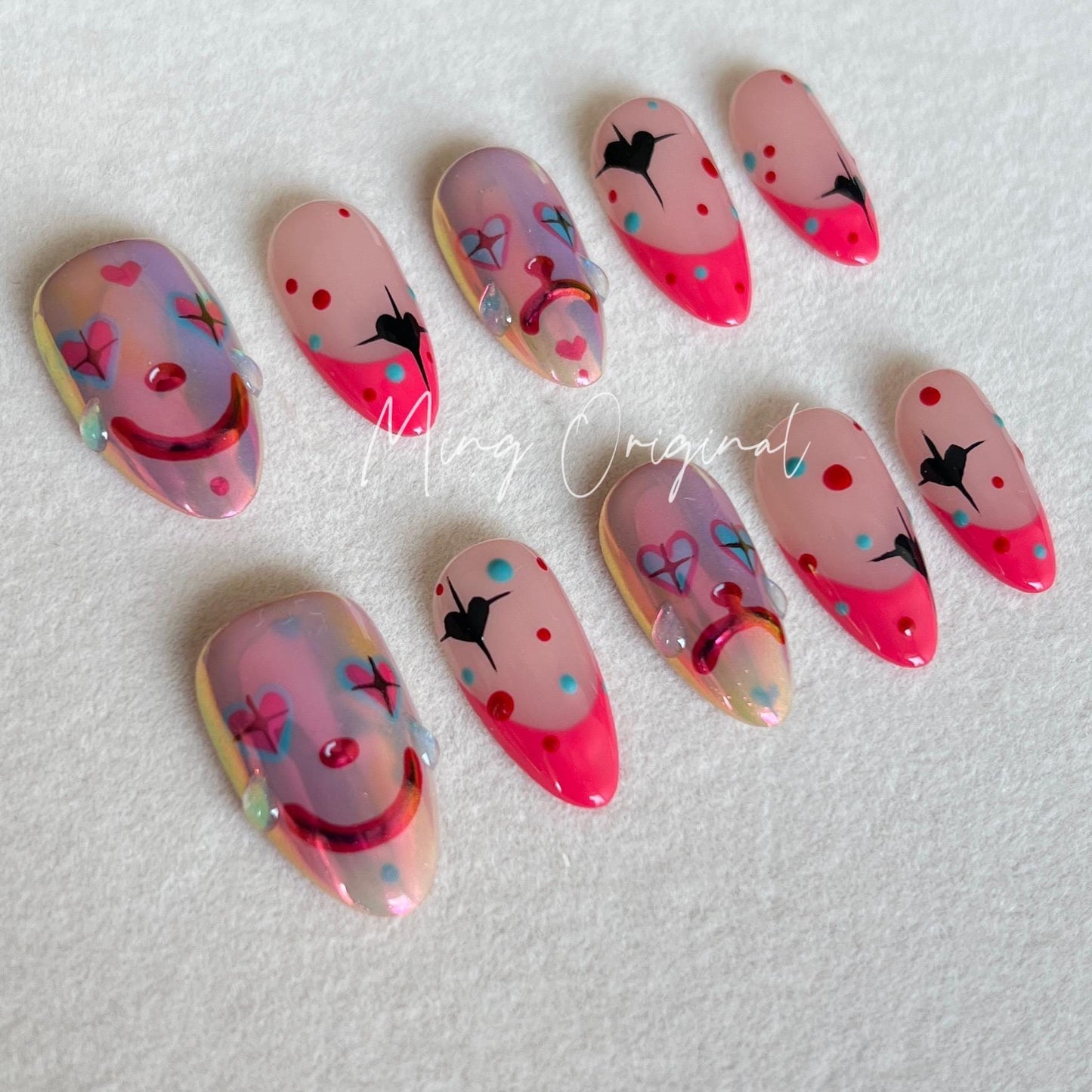 Da Joker 2(chrome version)| Halloween Spooky Almond Nail,Clown Lover press on nail,french tip Custom Made Theme Trendy Hot Pink 3d Fake nail
