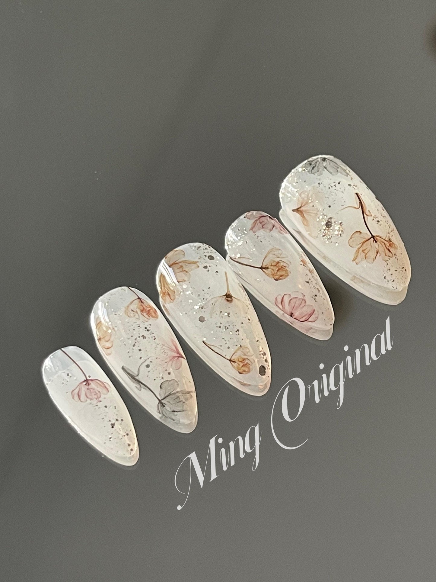 Blooming wild flower Press on Nails, Glittery Fake Nails, Handmade Gel Nails, Jelly Nails, jewel nail