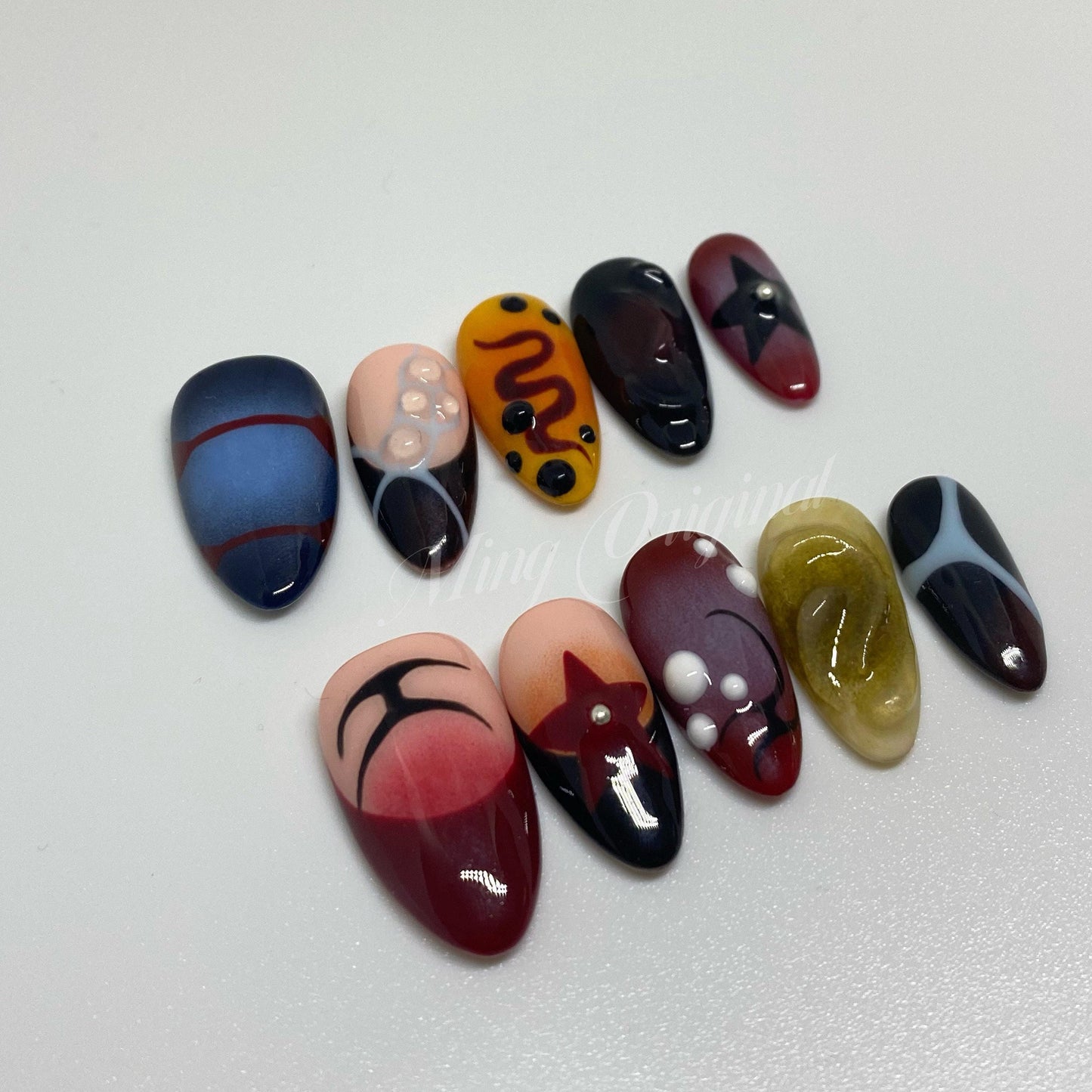 Free style airbrush press on nails, Y2K star, ombre color, 3d nail,  French nails, ,hand painted candy color nail