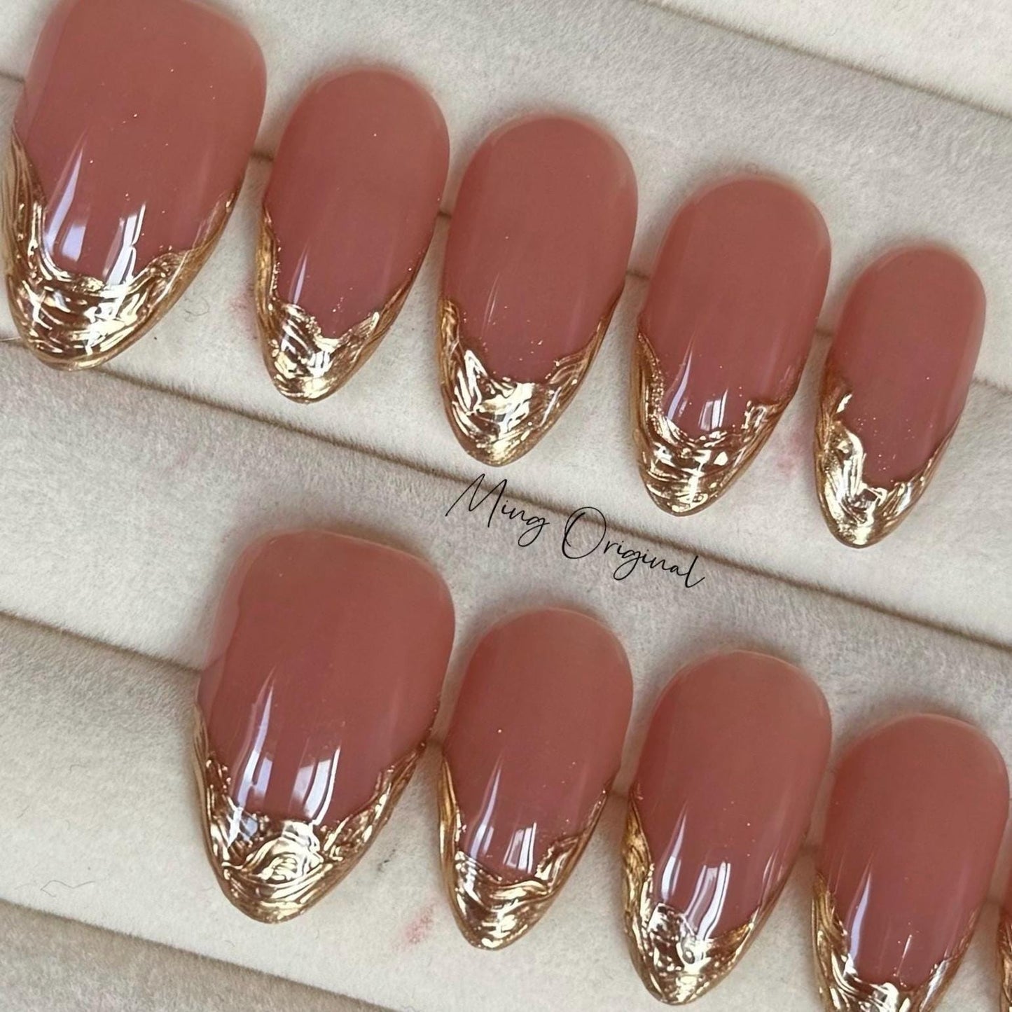 French Tip Collection, gold chrome french tip Press on Nails, pink glittery everyday nail ,glue on nail, birthday holiday gift for her,MO361