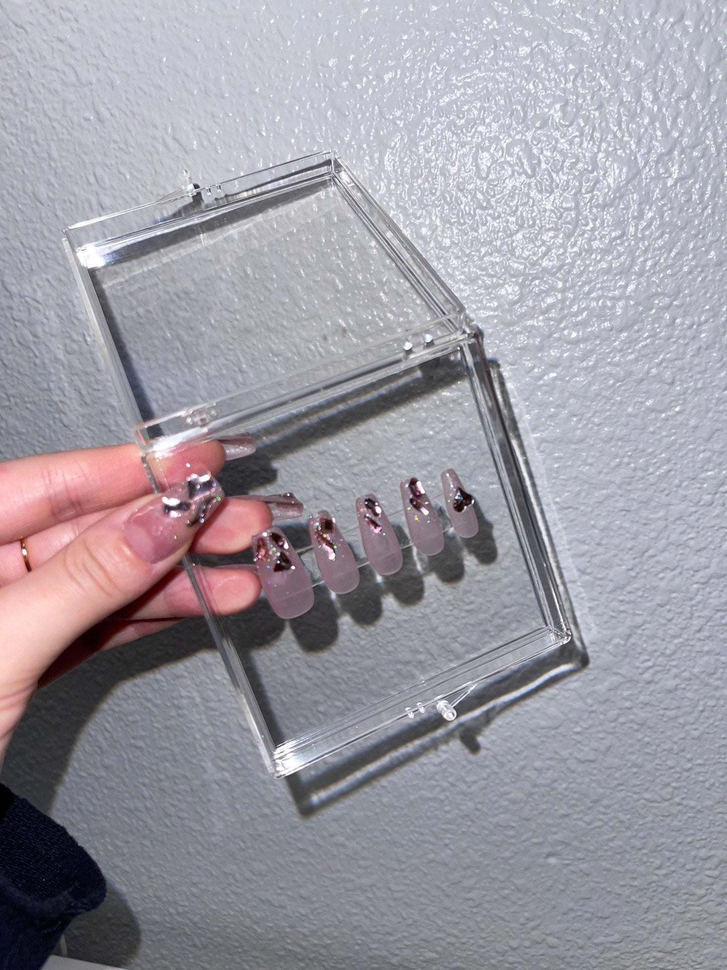 Reusable pink gem crystal glittery Nail press on, Fake nails, Nail Artist  Faux Nails, Handmade Gel Nails, jelly Nails