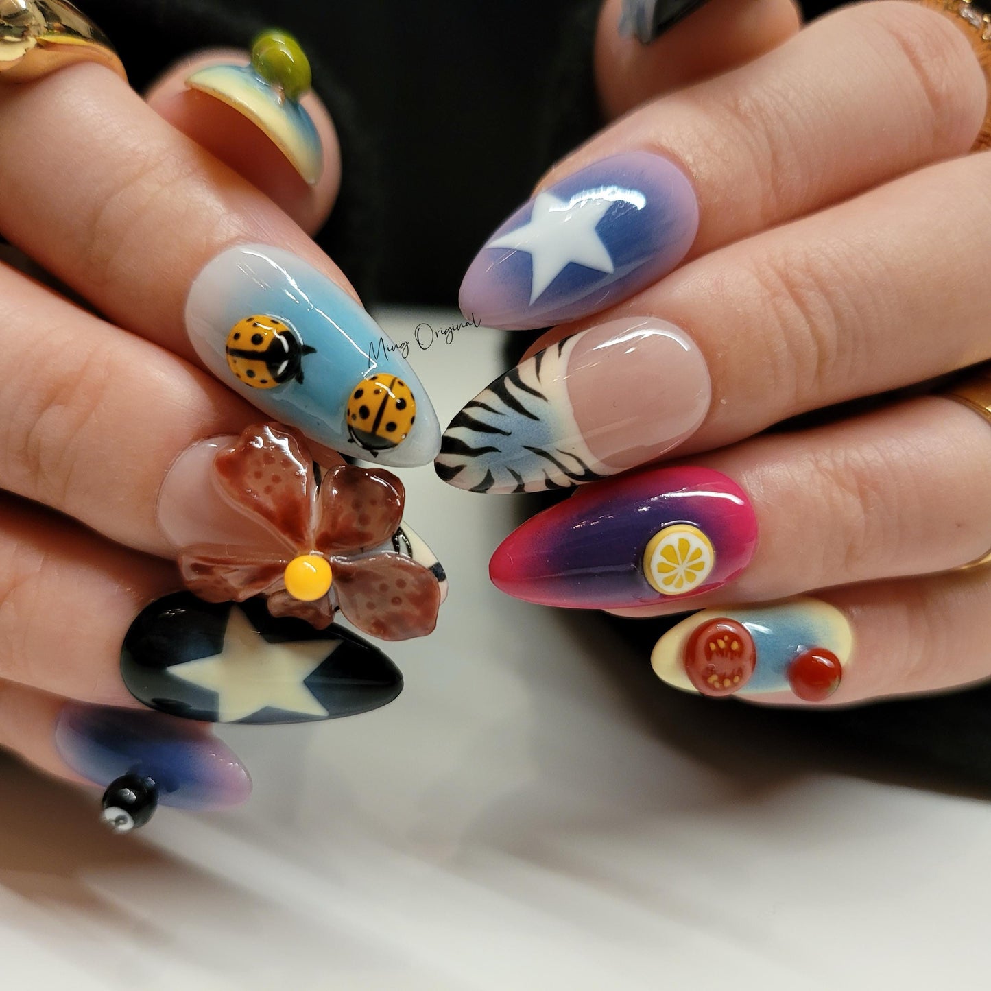 Tropical Rainforest Floral Bug Insect lover press on nails, free style beetles and flowers,glue on nail, holiday birthday gift for her MO352
