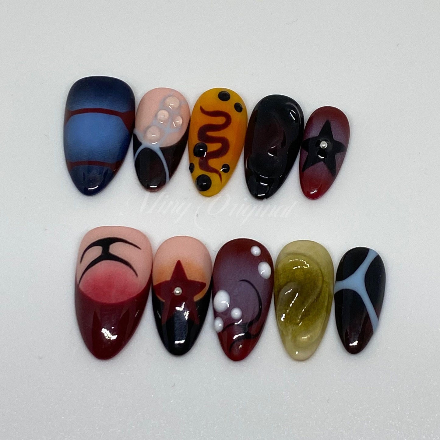Free style airbrush press on nails, Y2K star, ombre color, 3d nail,  French nails, ,hand painted candy color nail
