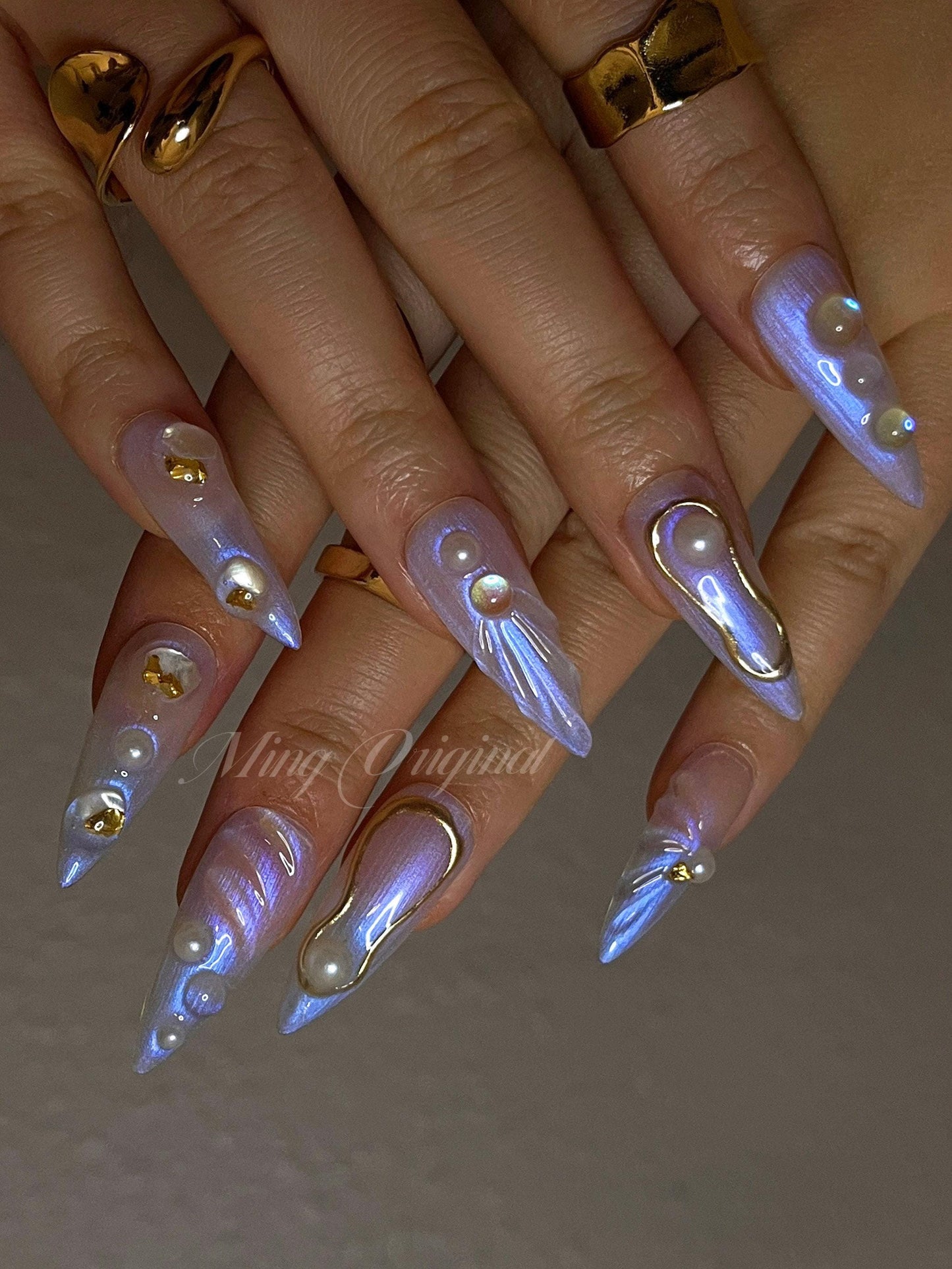 3D Y2K aurora Mermaid press on nails, Aura Seashell with pearl reusable nail, jelly fake nail