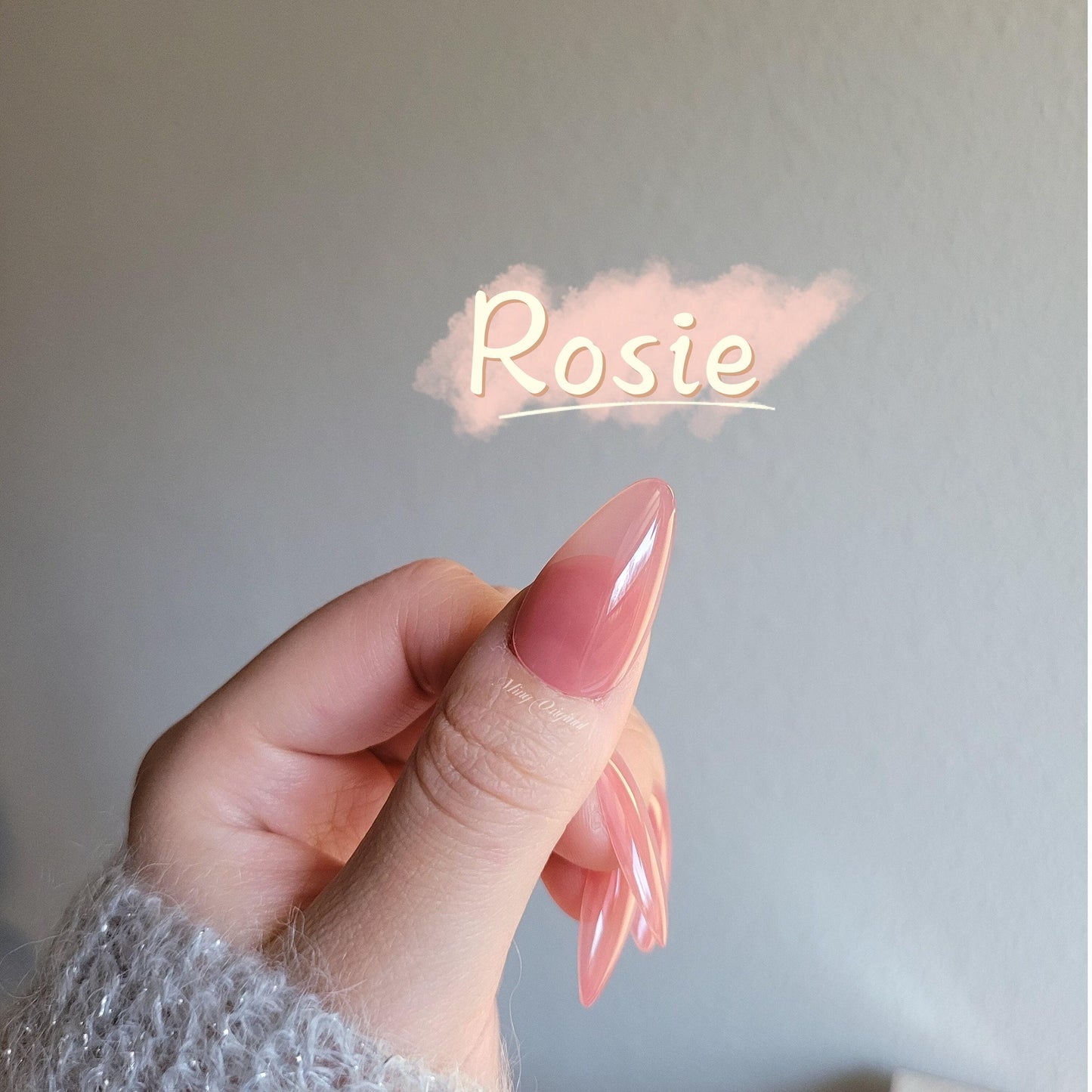 Da Rosie | Sheer pink press on nails, sheer color, semitransparent, glue on nails, reuse nails, jelly fake nail. 95TS009