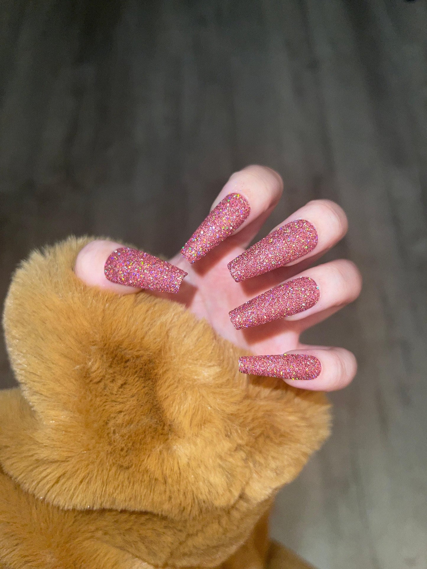 Red holographic Sugar Glitter acrylics and Press on Nails, Rainbow glitter nail, Sparkly nails for party