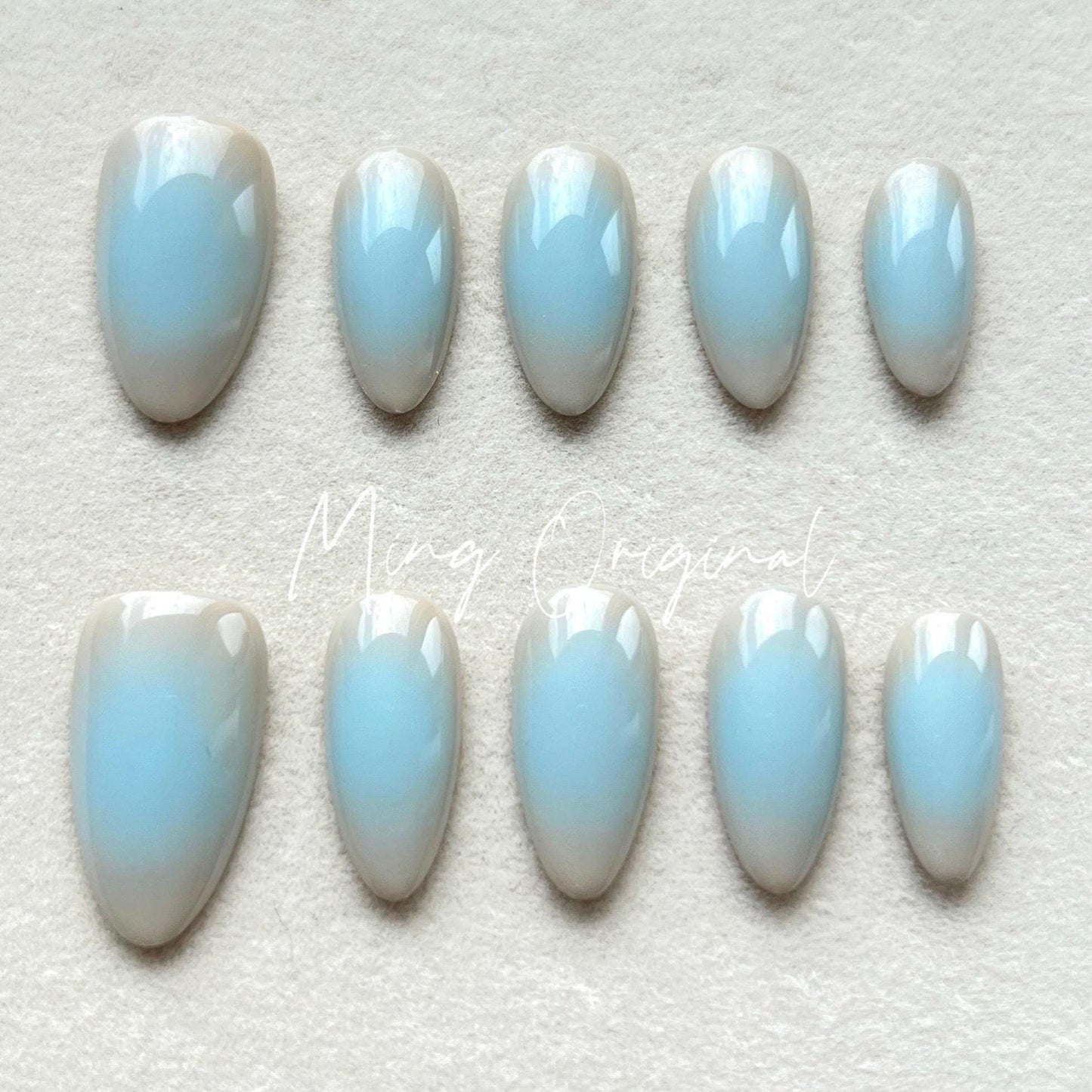 Simple Blue Airbrush press on nails, reuse nails, jelly fake nails, hand painted ombre y2k nail