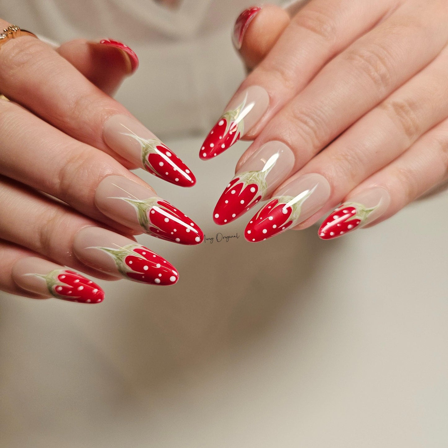 Christmas Red Strawberry press on Nail,  Fruit Lover press on nails, strawberry tip glue on nail, Holiday Fake Nails, Gifts for Her, MO295