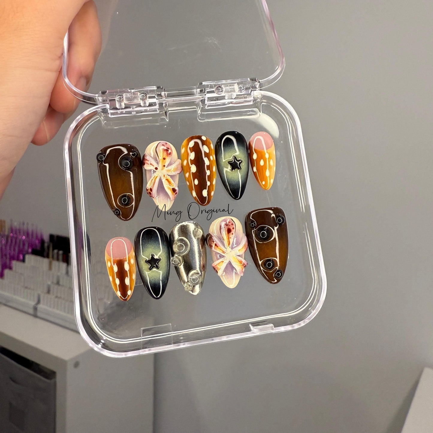 Rainforest vibe Whimsical trippy Flower and Sika deer Press on Nails, free style French glue on Nails, birthday holiday gift for her, MO421