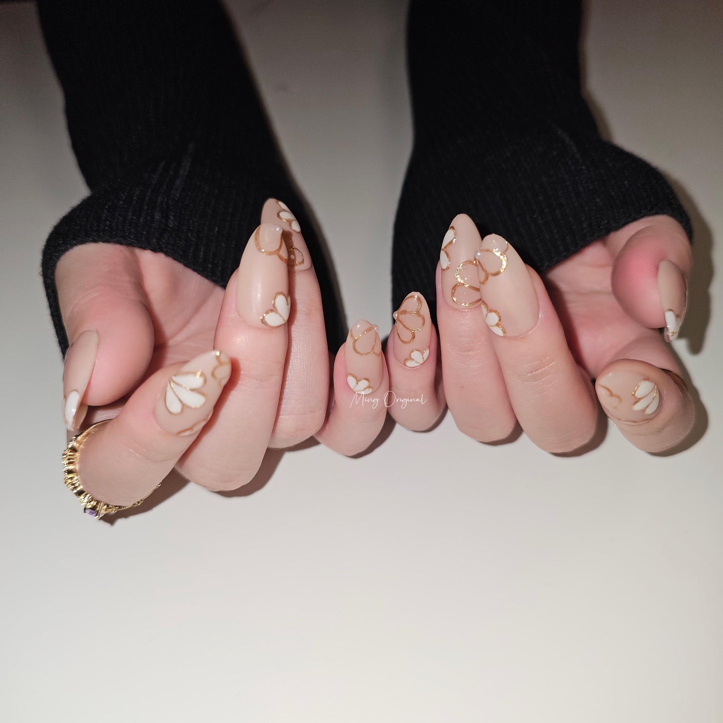 Nude blossom sculptured flower Press on Nails, Gold Frame Orchard Floral Nails, Jelly Nails, gift for her, MO262