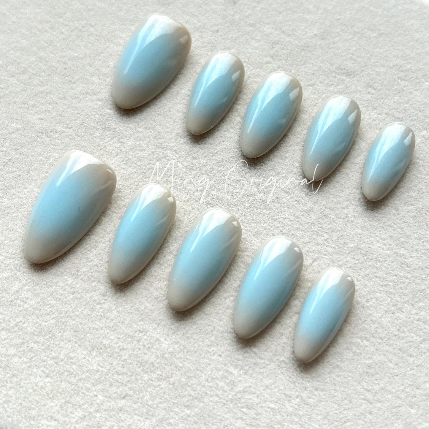 Simple Blue Airbrush press on nails, reuse nails, jelly fake nails, hand painted ombre y2k nail