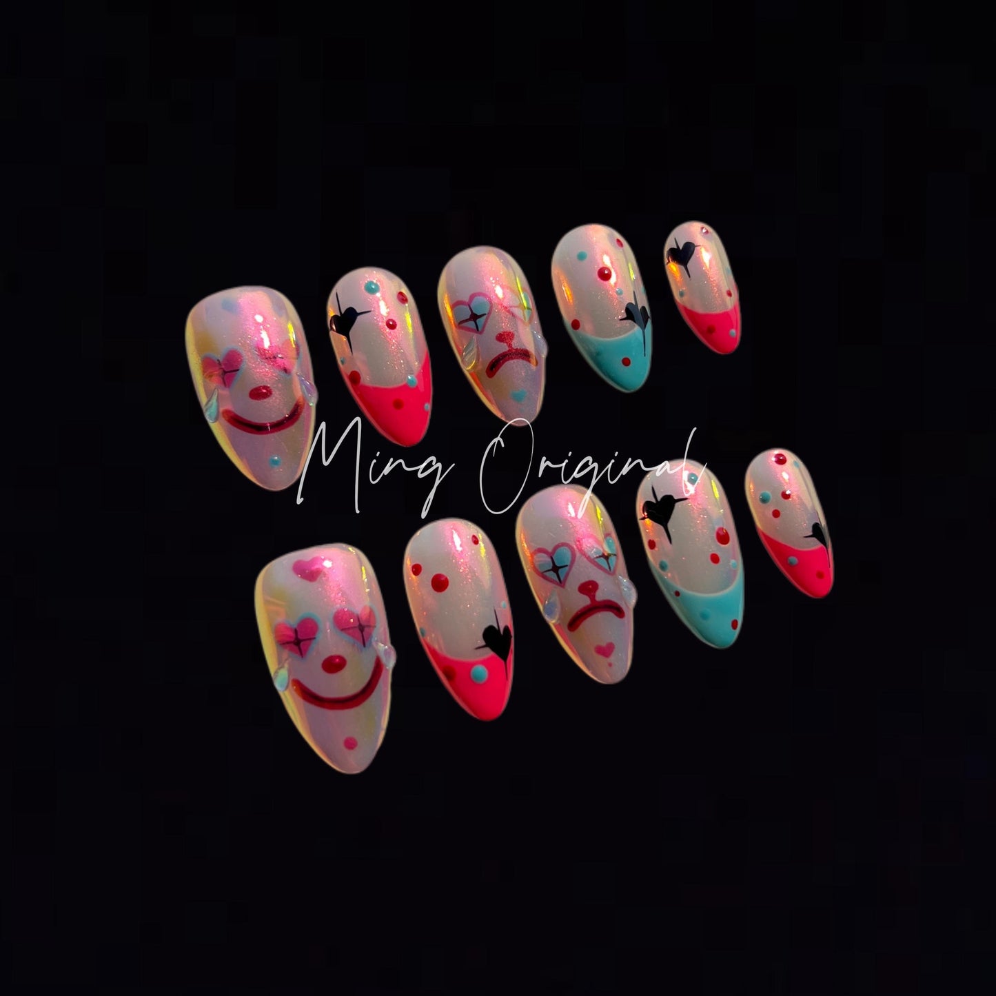 Da Joker 3(chrome version)| Halloween Spooky Almond Nail,Clown Lover press on nail,french tip Custom Made Theme Trendy Hot Pink 3d Fake nail