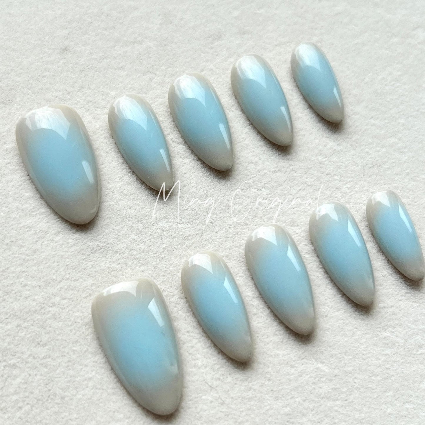 Simple Blue Airbrush press on nails, reuse nails, jelly fake nails, hand painted ombre y2k nail
