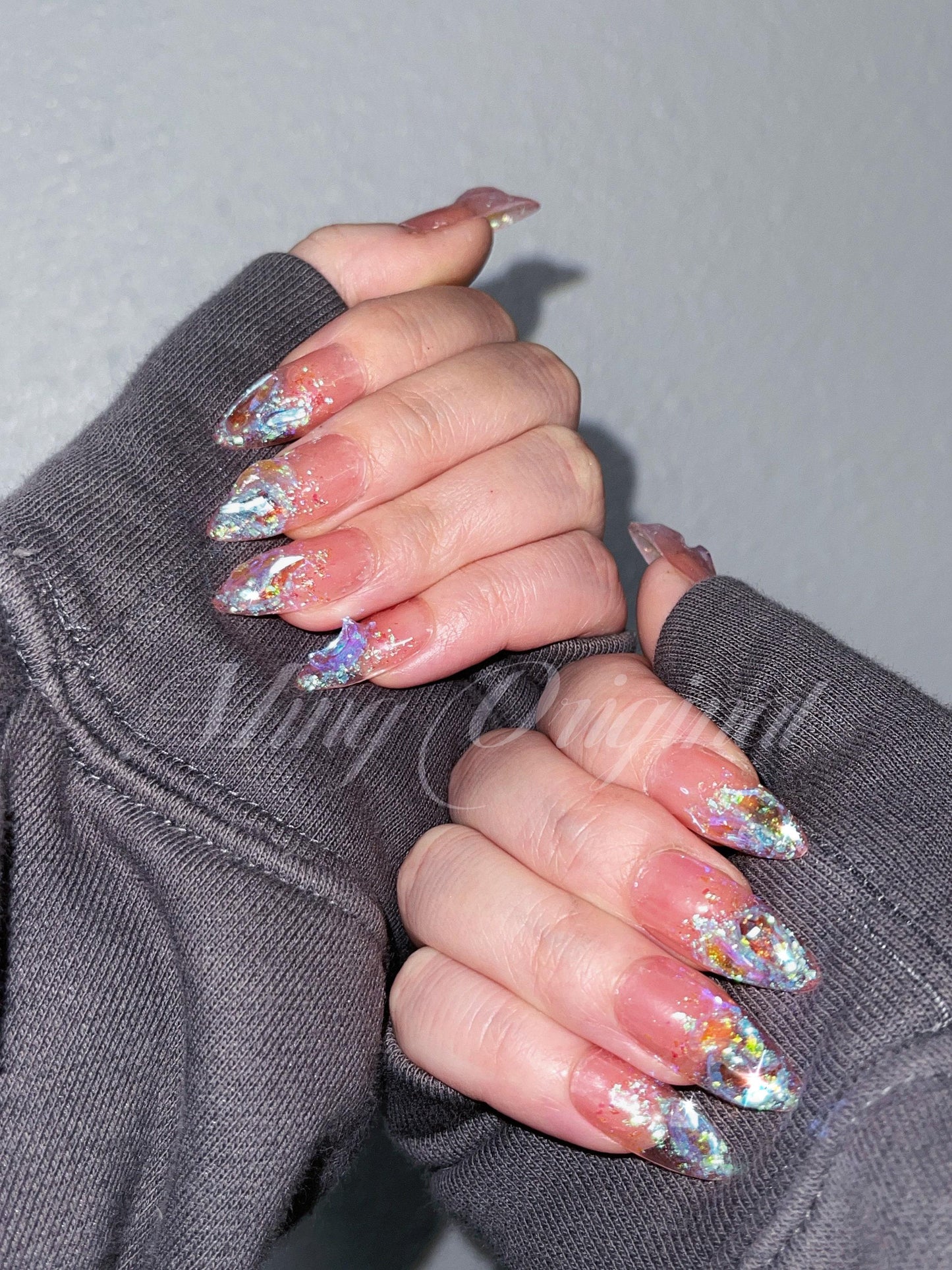 Super glittery Aurora gem crystal Nail press on, Fake nails, Aura ombre nail, Handmade Gel Nails, jelly Nails
