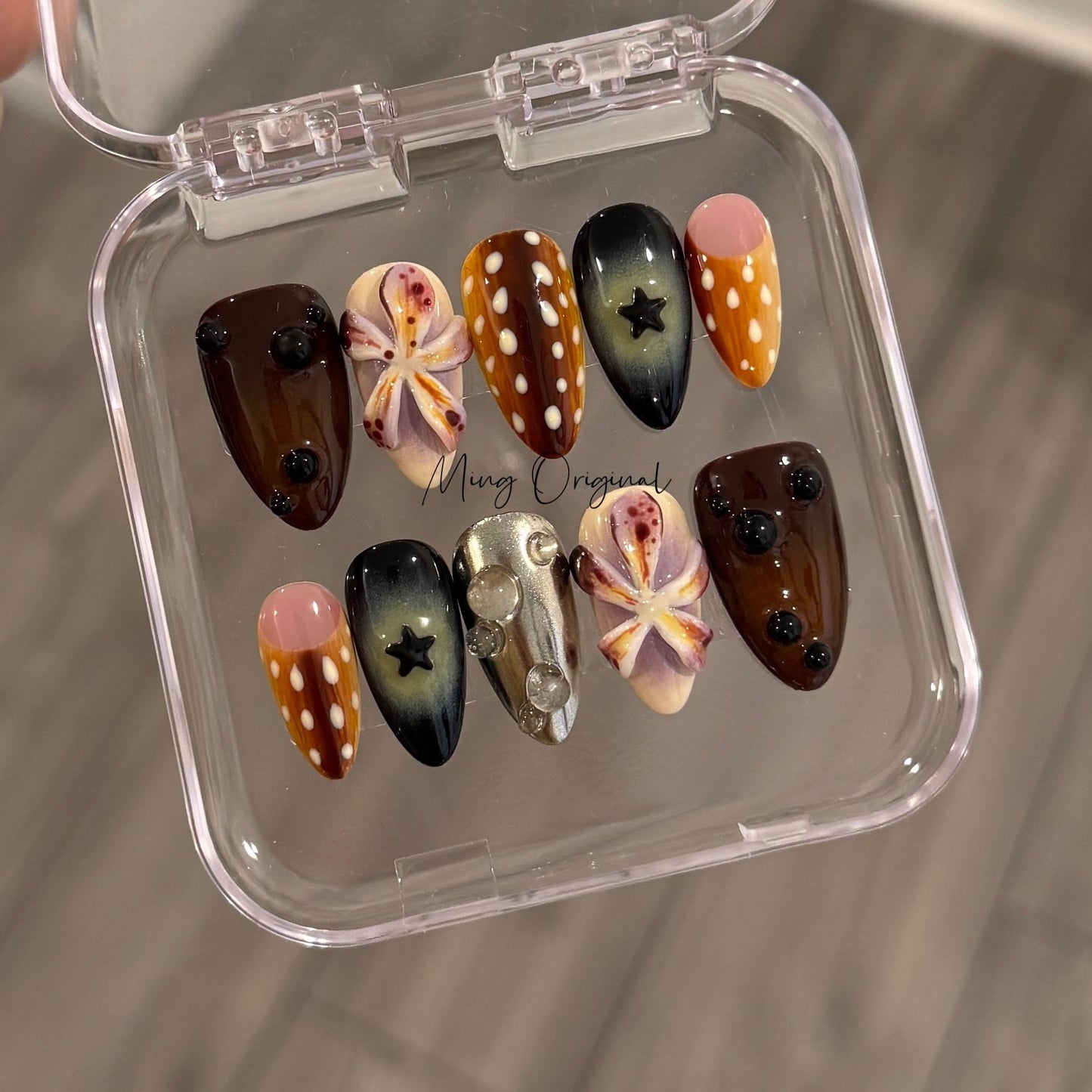 Rainforest vibe Whimsical trippy Flower and Sika deer Press on Nails, free style French glue on Nails, birthday holiday gift for her, MO421