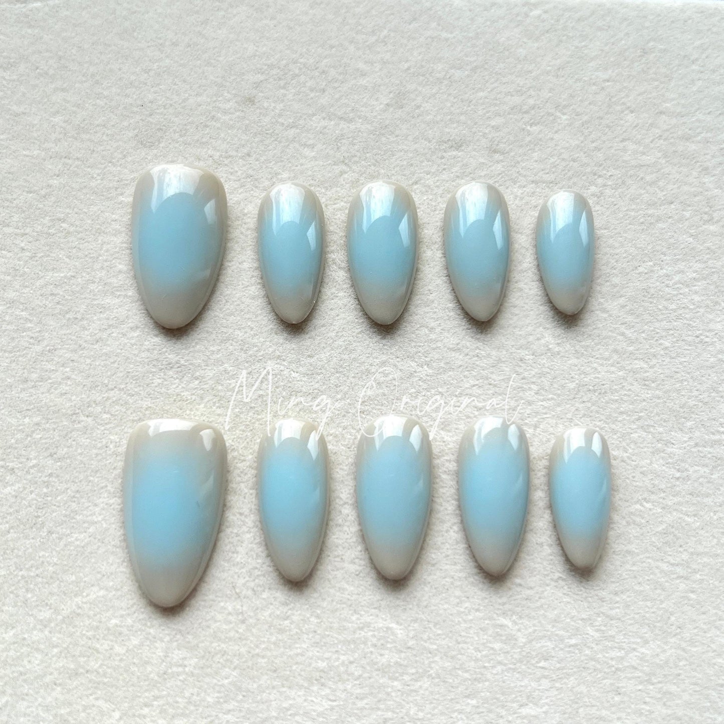 Simple Blue Airbrush press on nails, reuse nails, jelly fake nails, hand painted ombre y2k nail