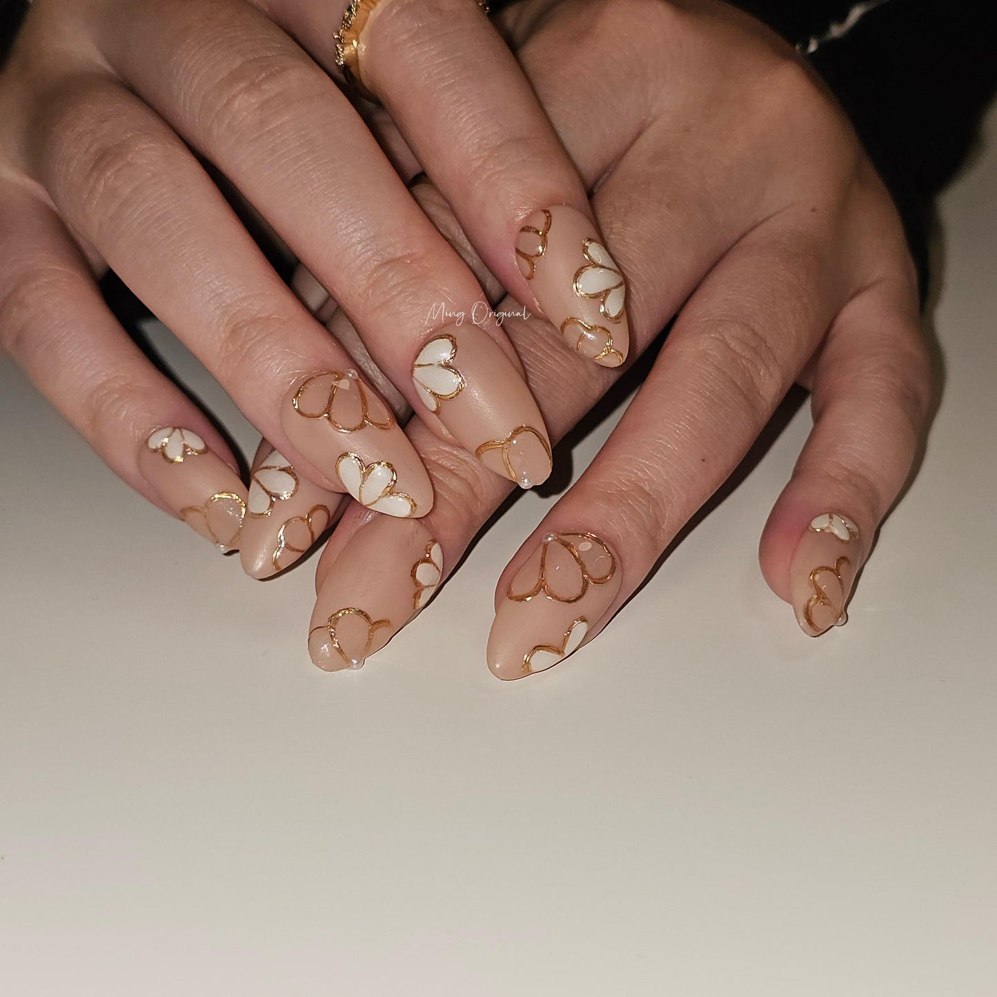 Nude blossom sculptured flower Press on Nails, Gold Frame Orchard Floral Nails, Jelly Nails, gift for her, MO262