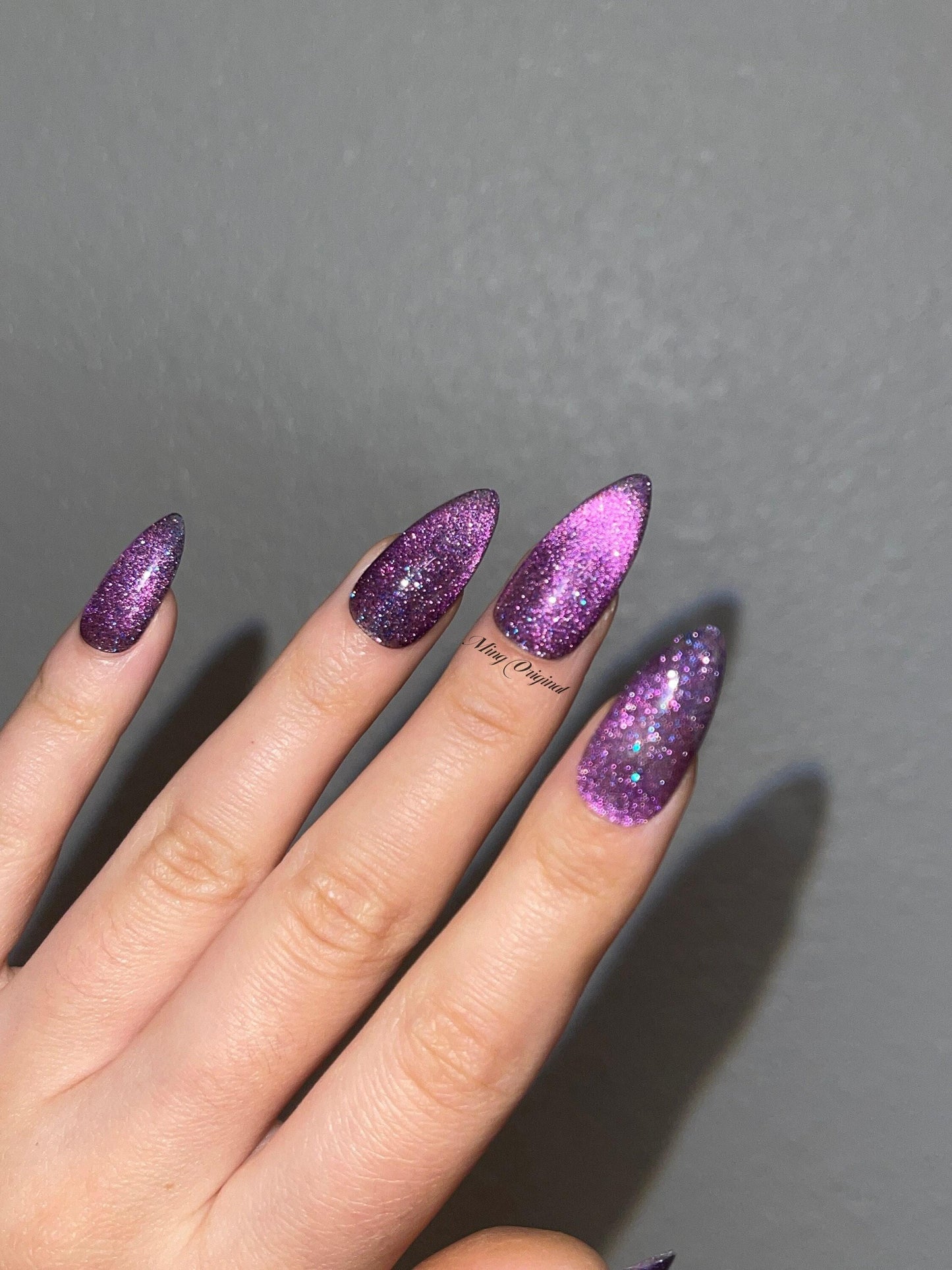 Purple galaxy reflective glitter nail,cat eye press on nails, glue on nails, reuse nails, jelly fake nail, sparkly shine gel nail