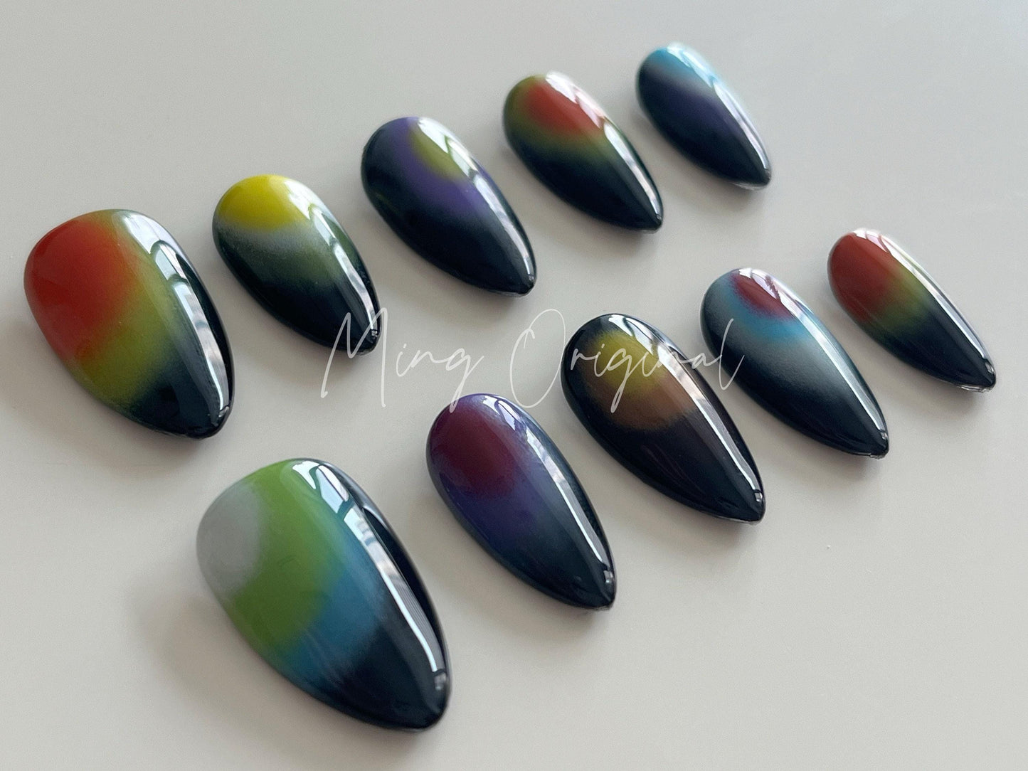 Free style Autumn airbrush press on nails, ombre color matching, hand painted nail, gift for her