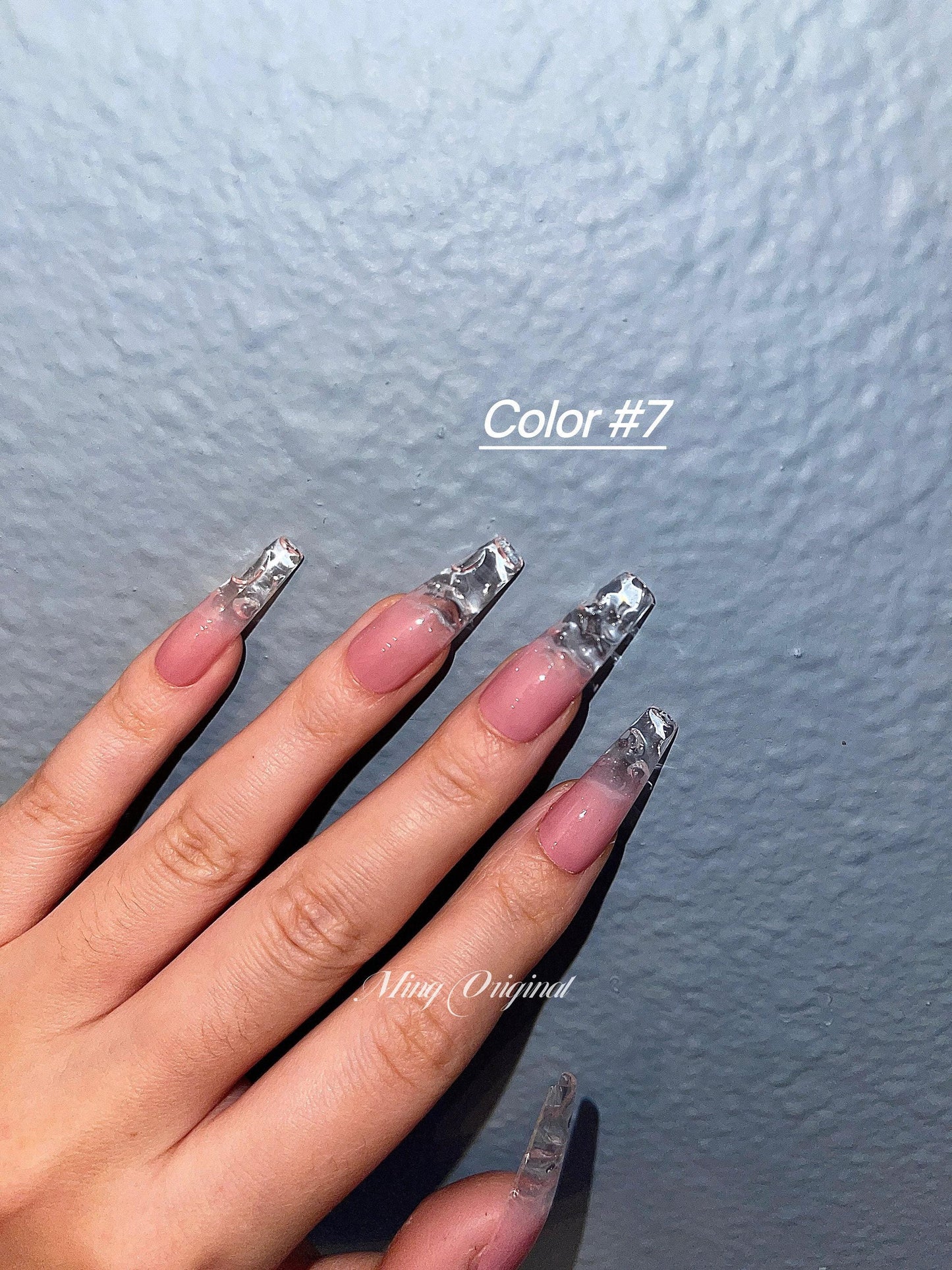 Water encapsulated Ombre Gradient Faded clear Press on Nails, transparent tip nail, Soft Pink 3d Fake nails