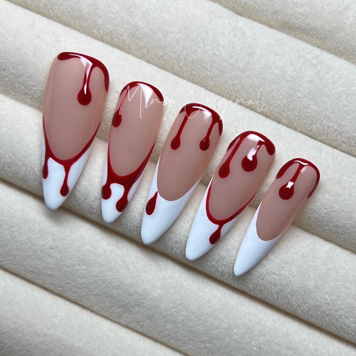 French Drip Halloween Spooky nail bloody press on nail, fake bleeding nail, horror nail, ghost nail, red blood vampire nail,