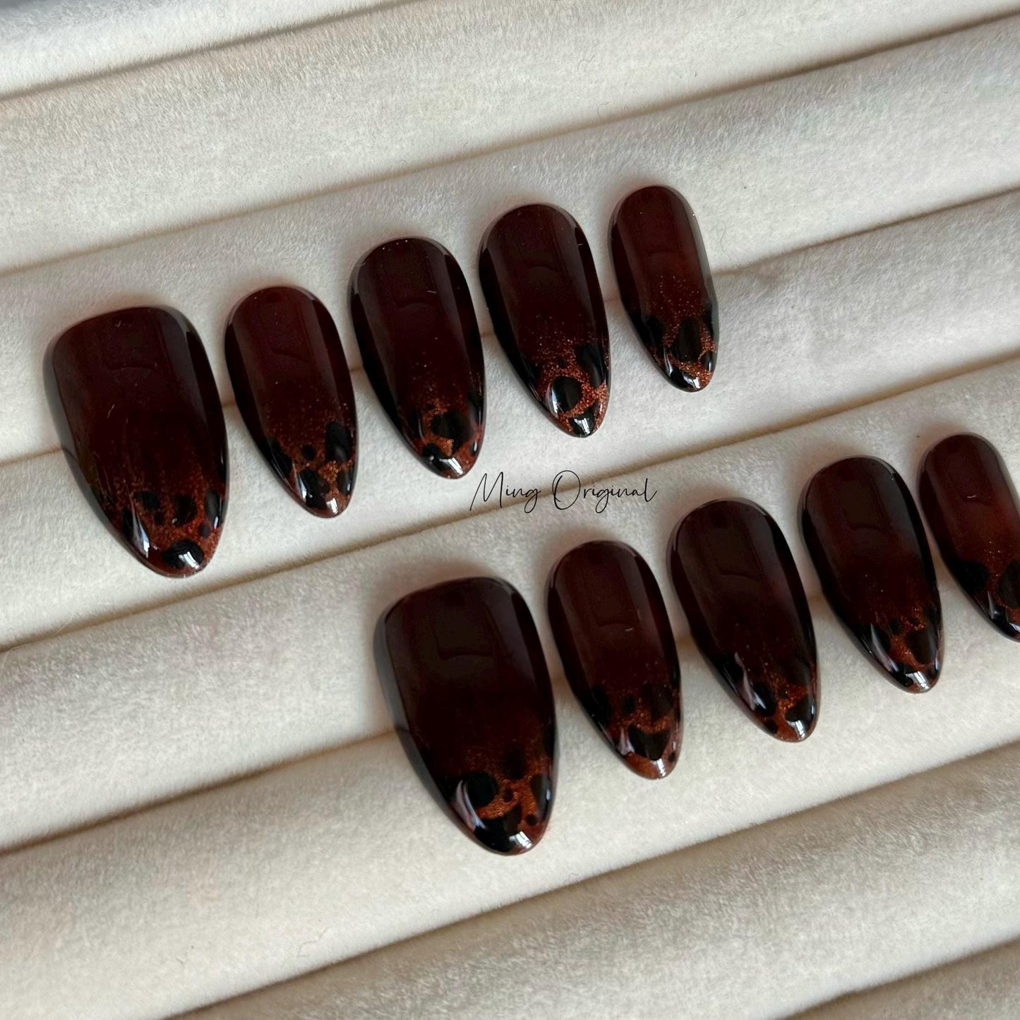 Ombre Cat Eye Amber Tortoise print Press on Nails, Brown ombre tip nail, minimalist winter nail,gift for her,MO365